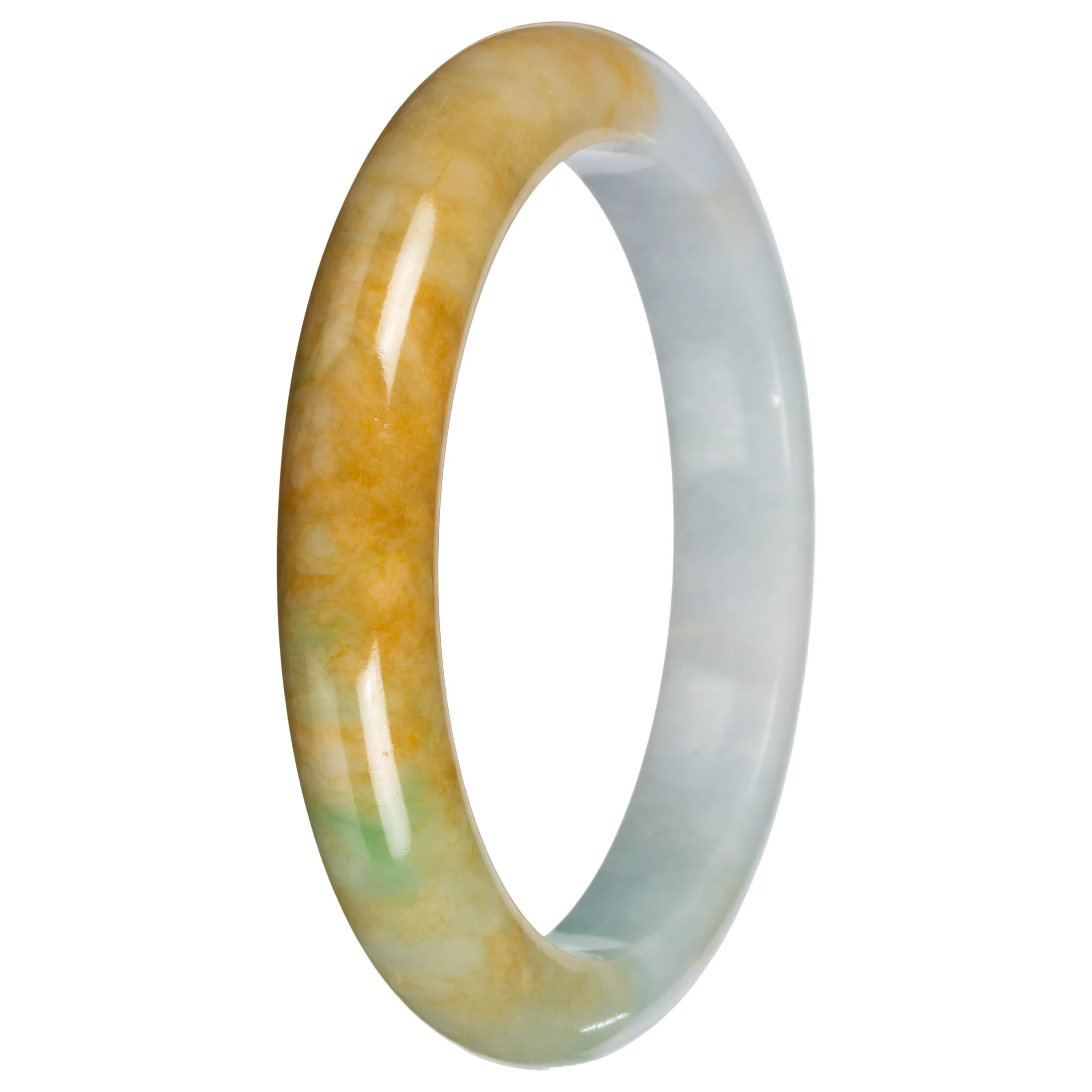 Real Pale Green with Yellow and Apple Green Jadeite Bangle Bracelet - 63mm Half Moon - Image 5