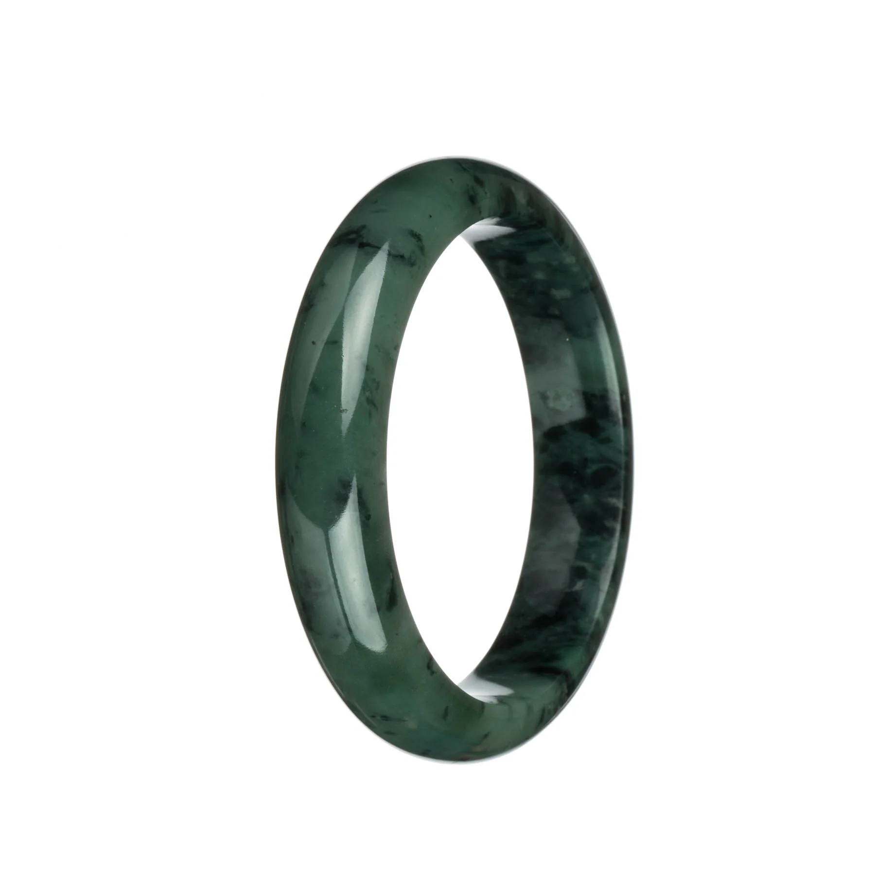 Real Type A Green with Black and Dark Green Patterns Jade Bracelet - 62mm Half Moon - Image 2
