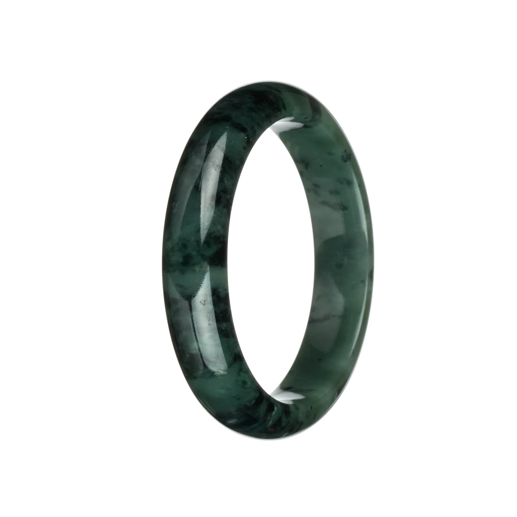 Real Type A Green with Black and Dark Green Patterns Jade Bracelet - 62mm Half Moon - Image 3