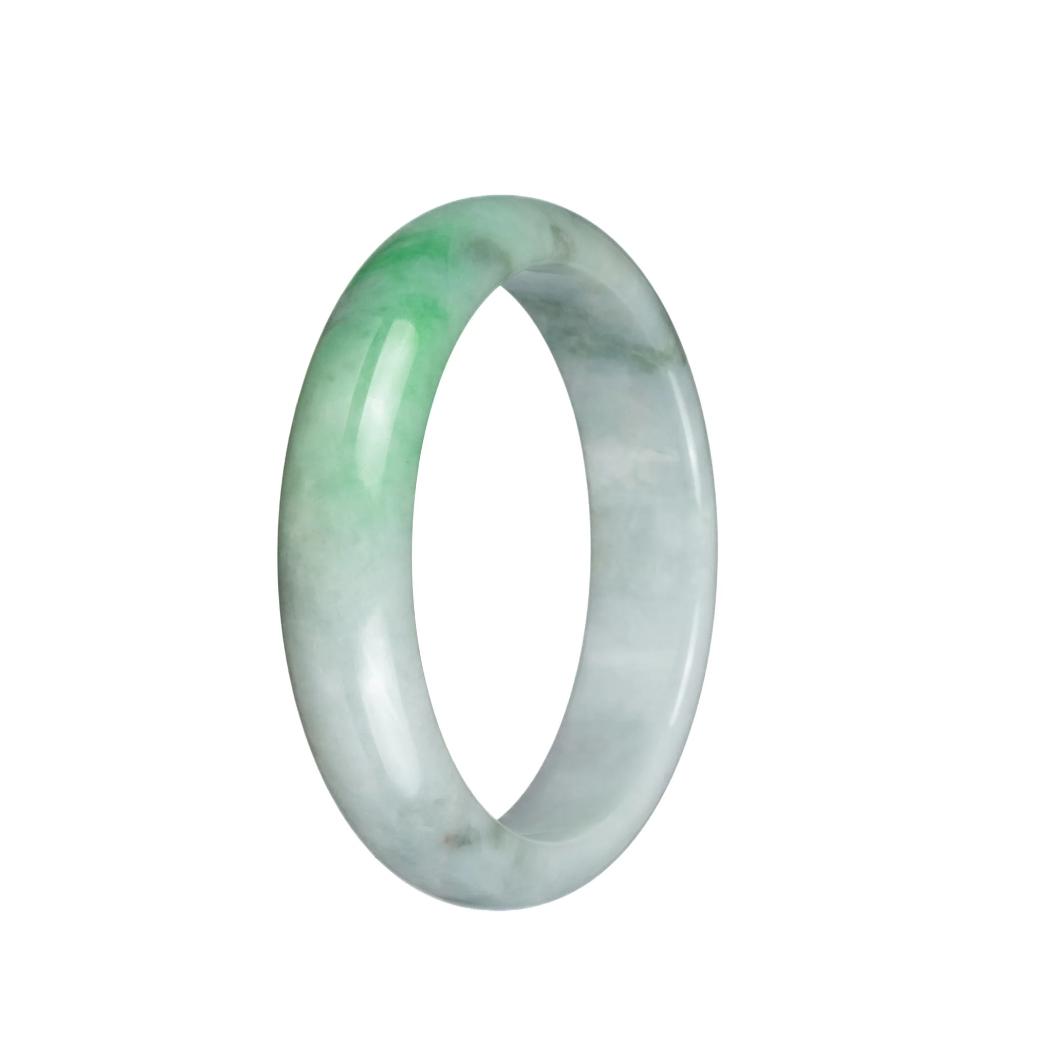 Real Type A Pale Green with Light Green and Light Grey Pattern Traditional Jade Bracelet - 59mm Half Moon - Image 2