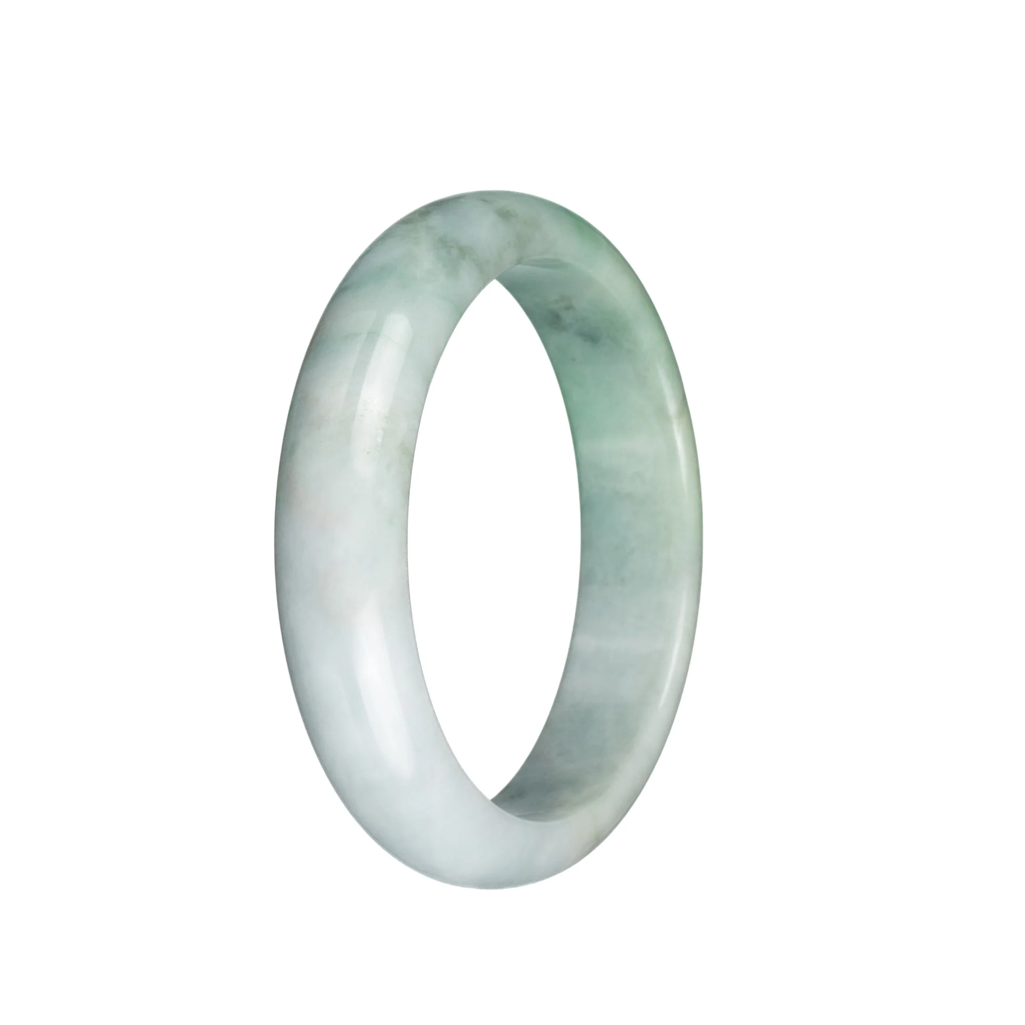 Real Type A Pale Green with Light Green and Light Grey Pattern Traditional Jade Bracelet - 59mm Half Moon - Image 3