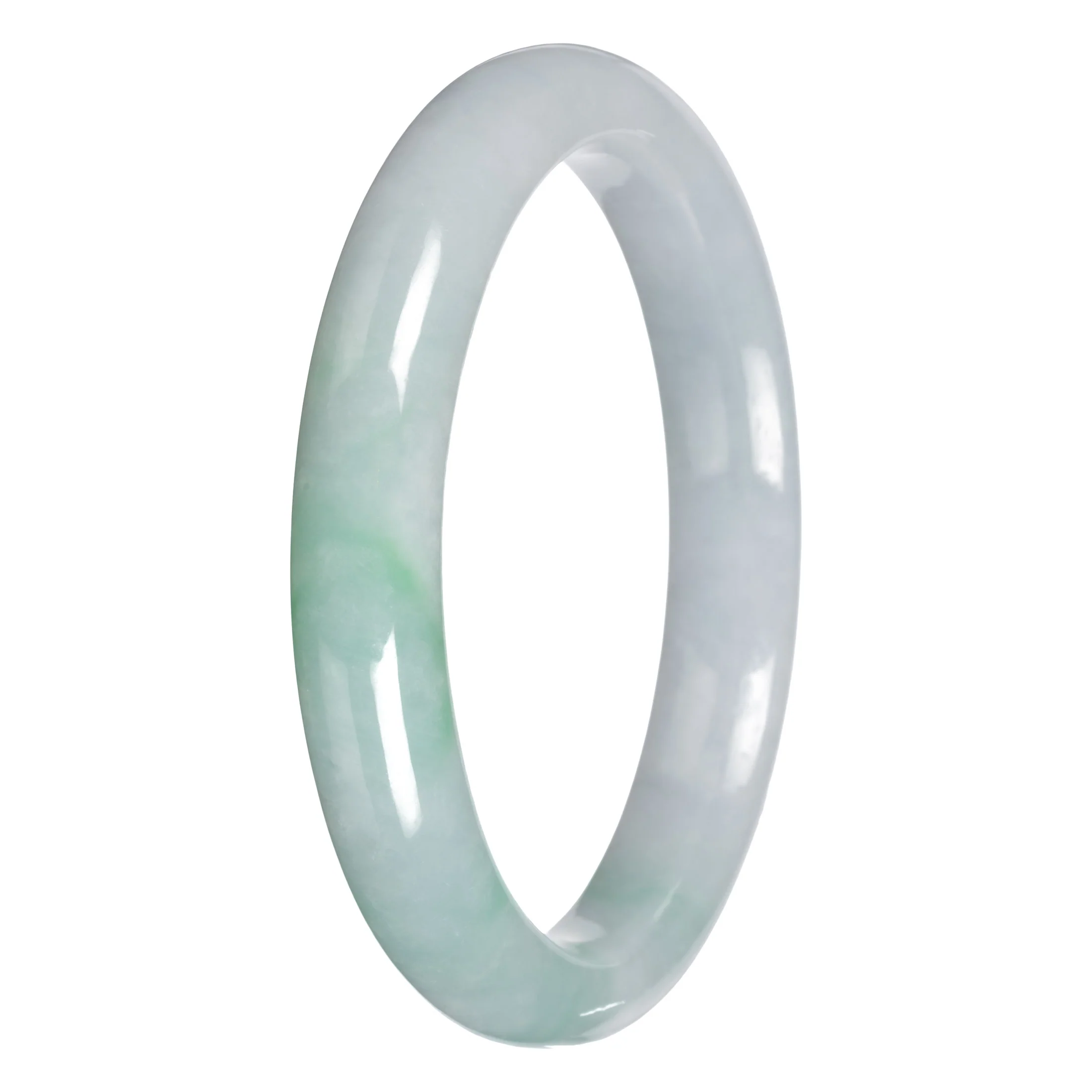 Real White with Apple Green Traditional Jade Bangle Bracelet - 64mm Half Moon - Image 2