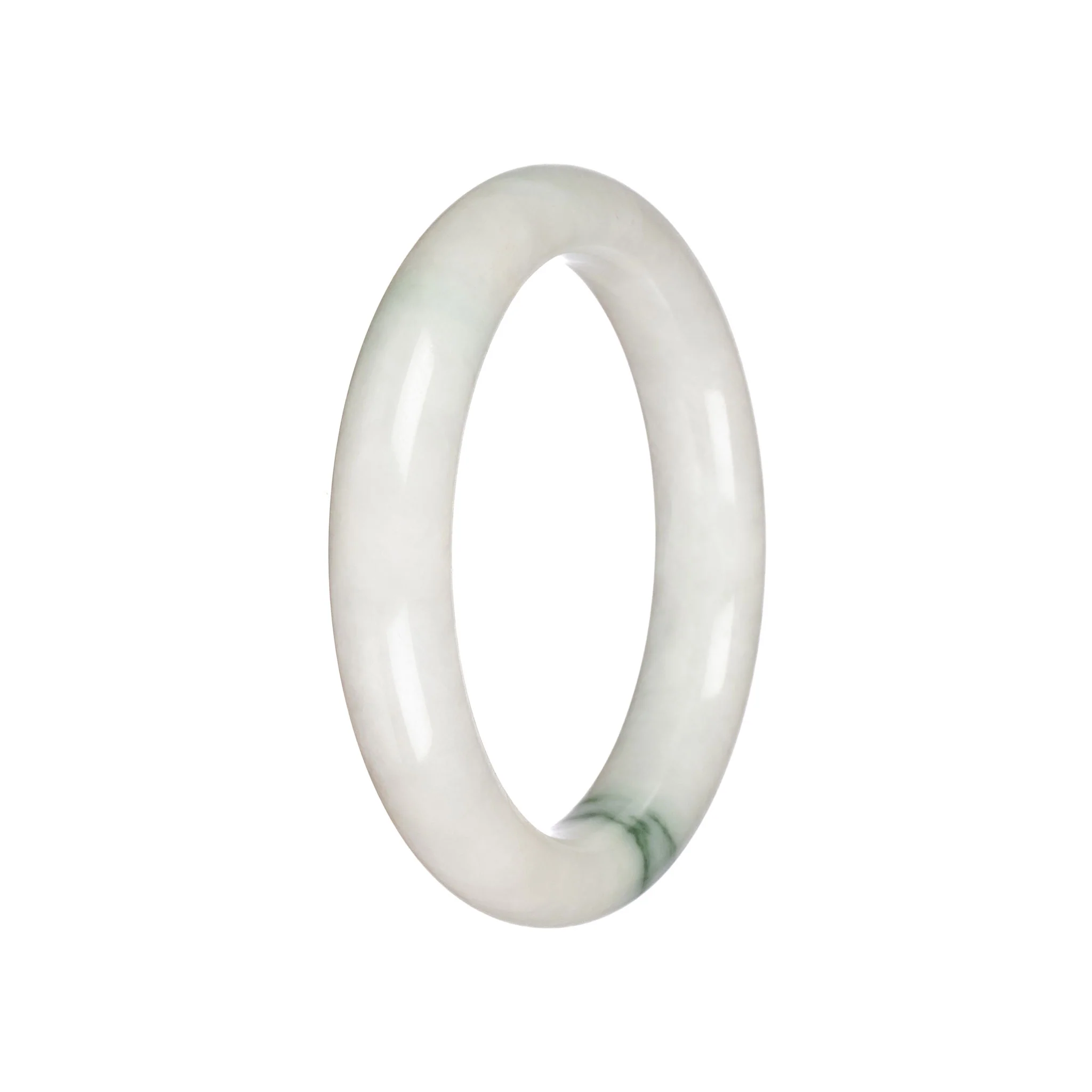 Real White with Green Jade Bangle Bracelet - 57mm Semi round - Image 2