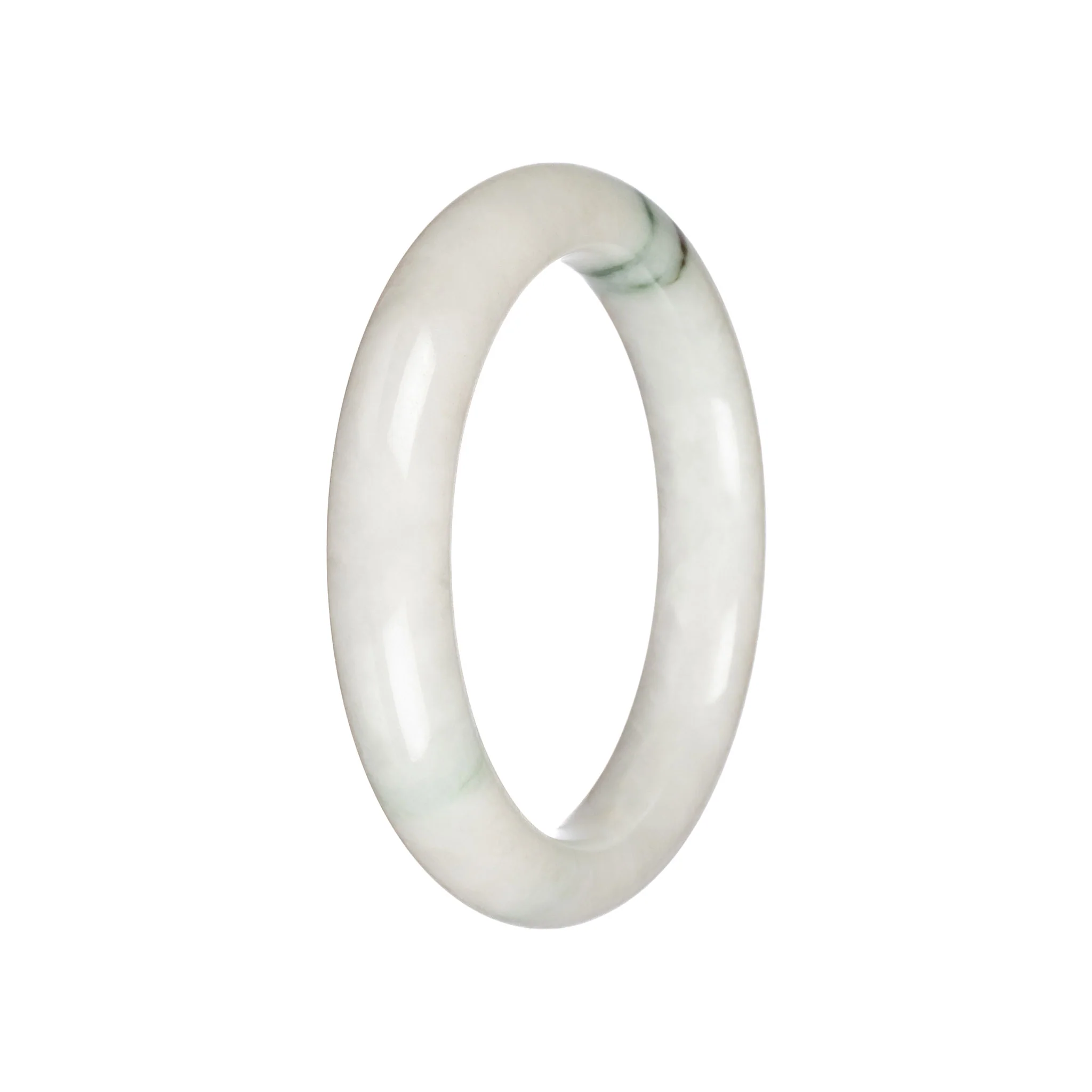 Real White with Green Jade Bangle Bracelet - 57mm Semi round - Image 3