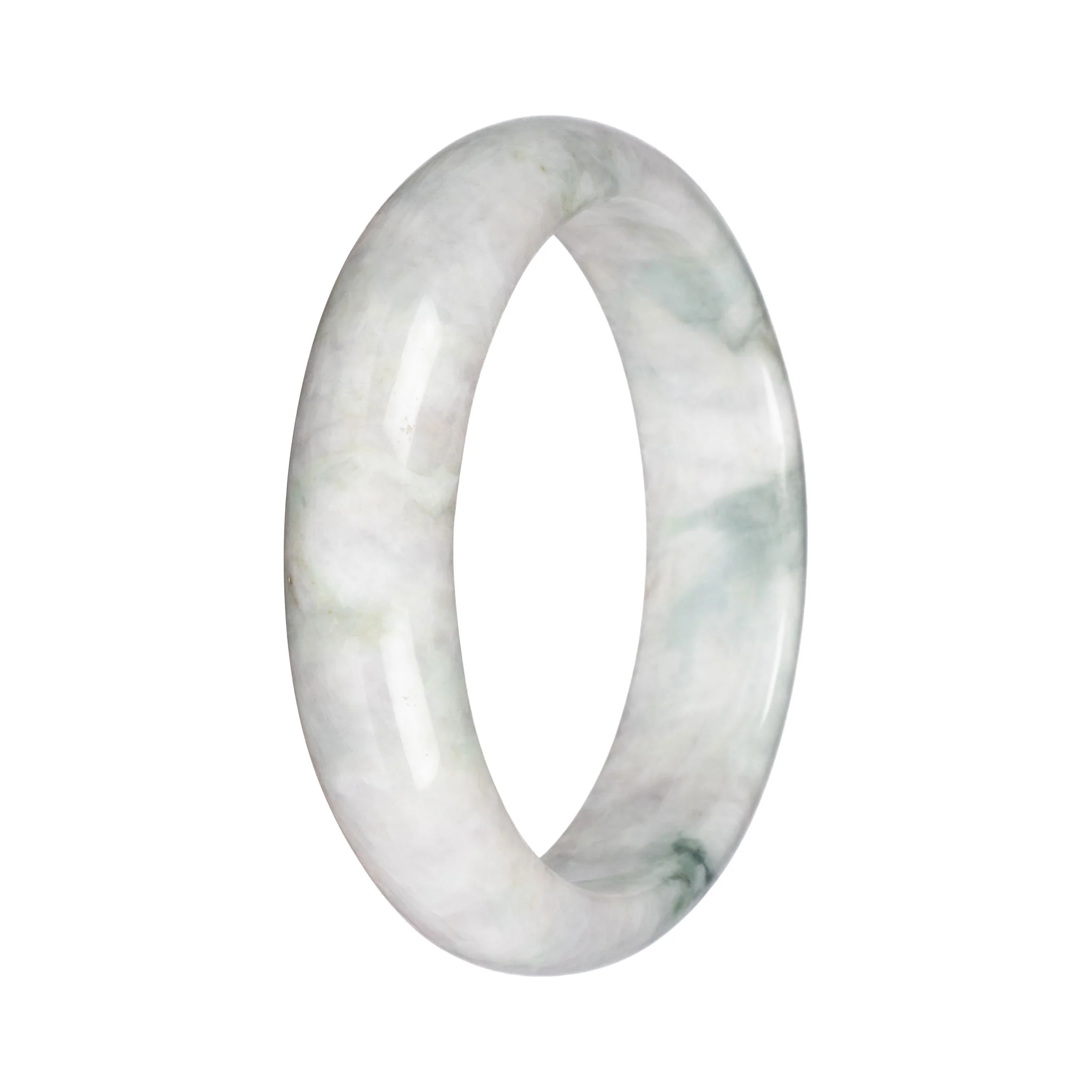 Real White with Green Jadeite Jade Bangle - 67mm Half Moon - Image 2