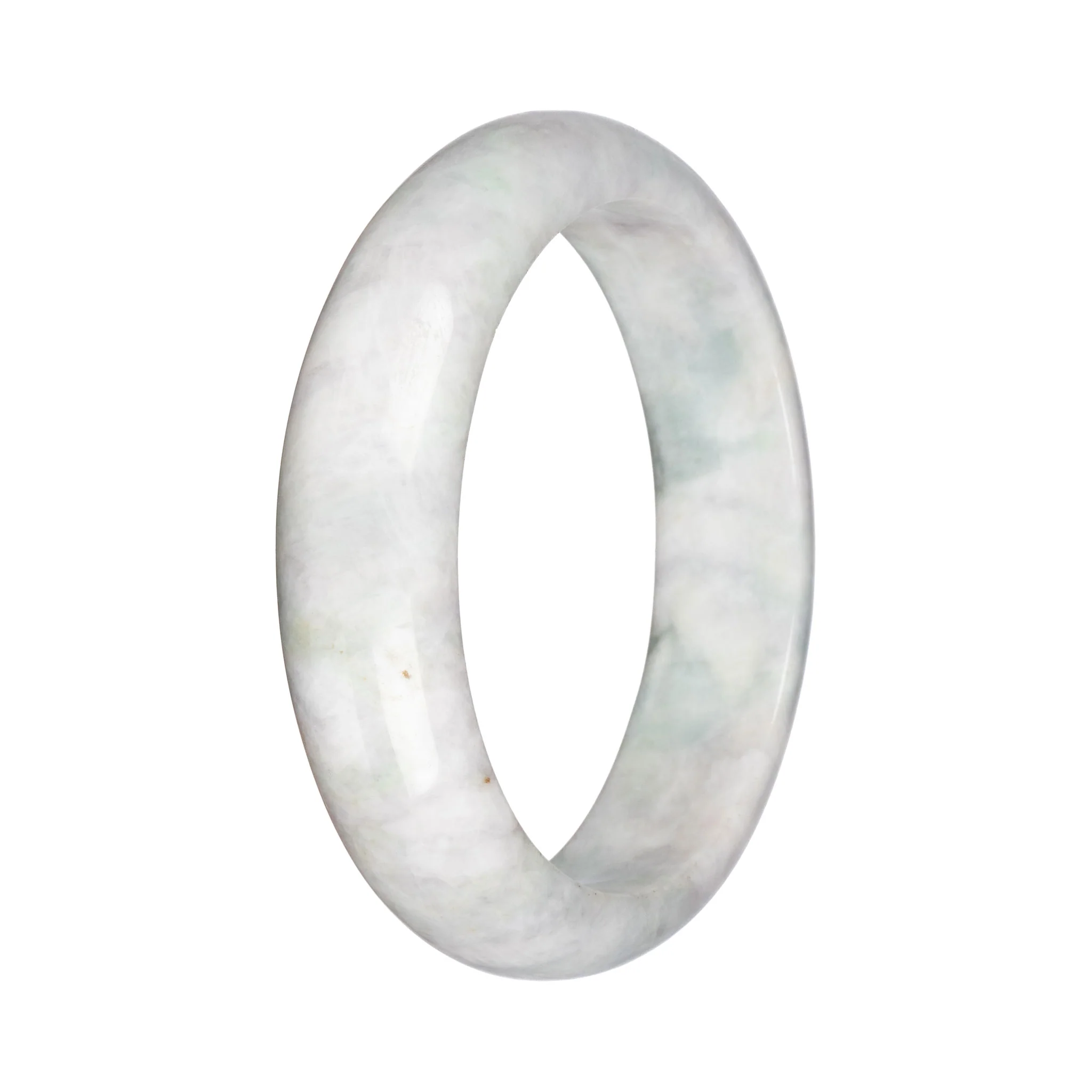 Real White with Green Jadeite Jade Bangle - 67mm Half Moon - Image 3