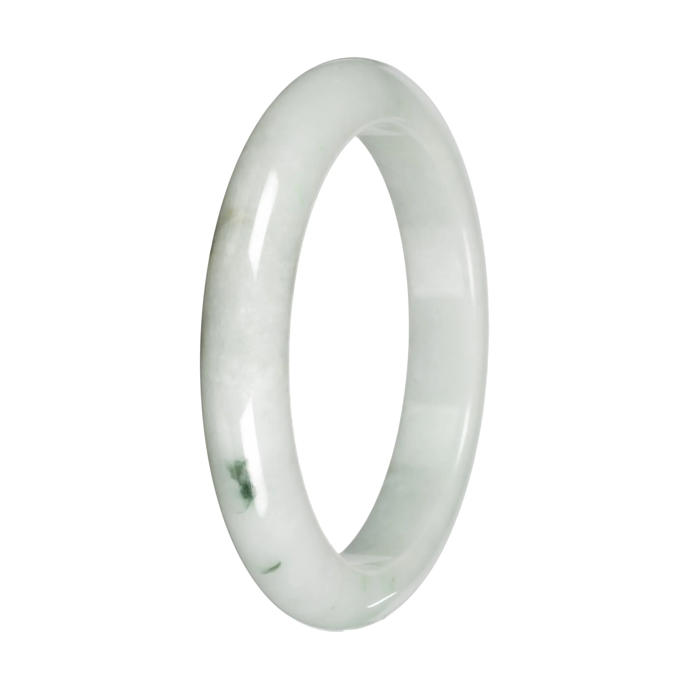 Real White with Green Patches Jade Bangle - 59mm Half Moon - Image 2