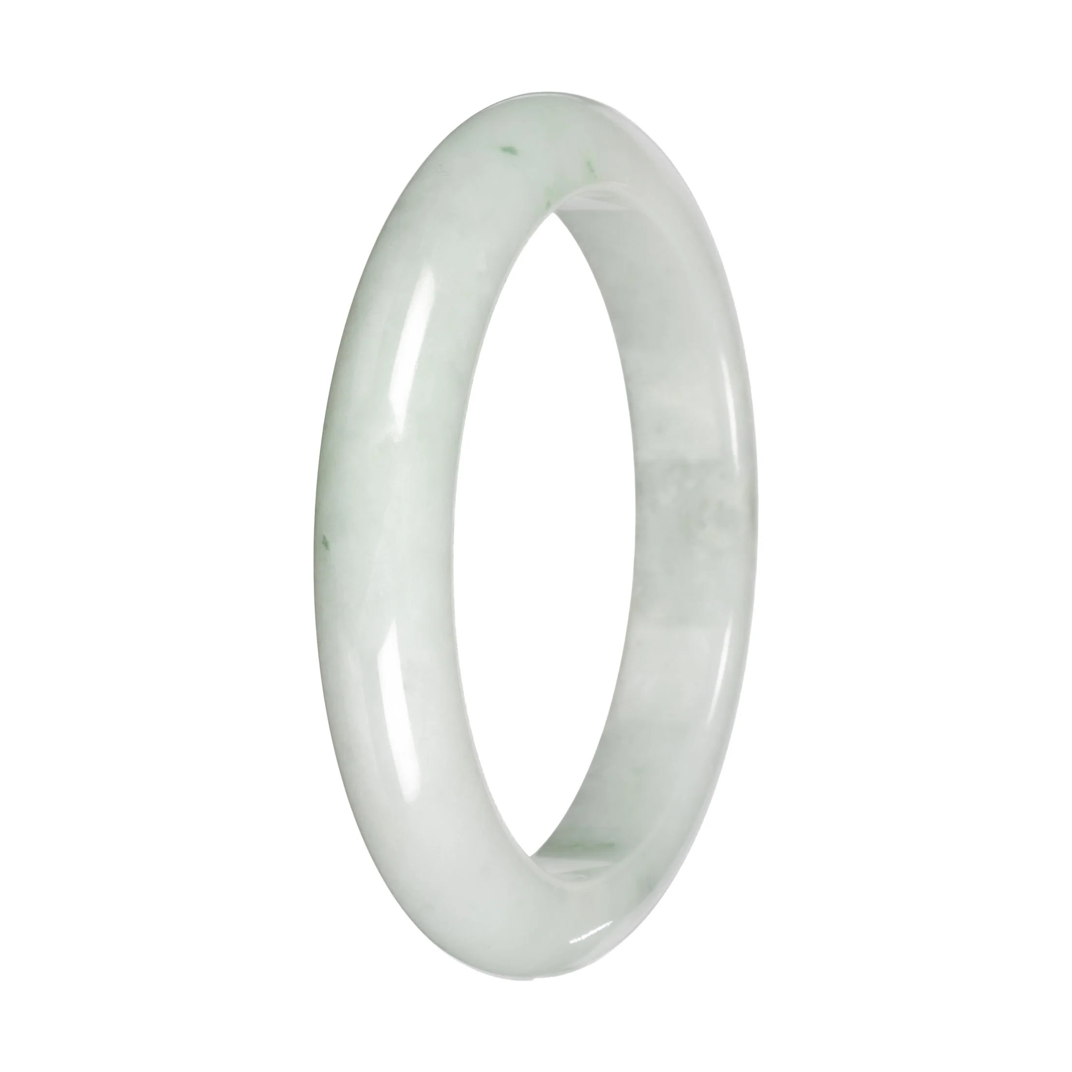 Real White with Green Patches Jade Bangle - 59mm Half Moon - Image 3
