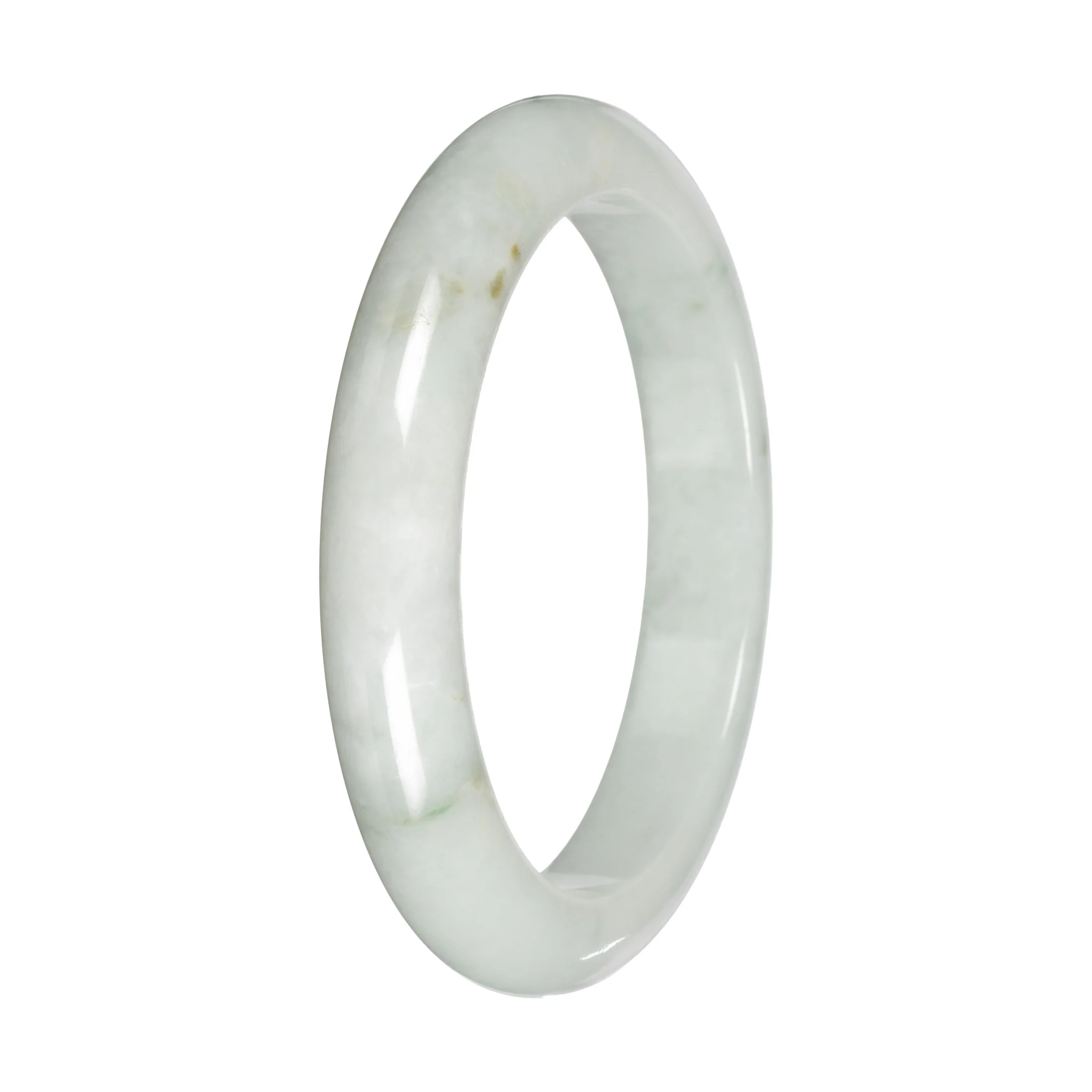 Real White with Green Patches Jade Bangle - 59mm Half Moon - Image 4