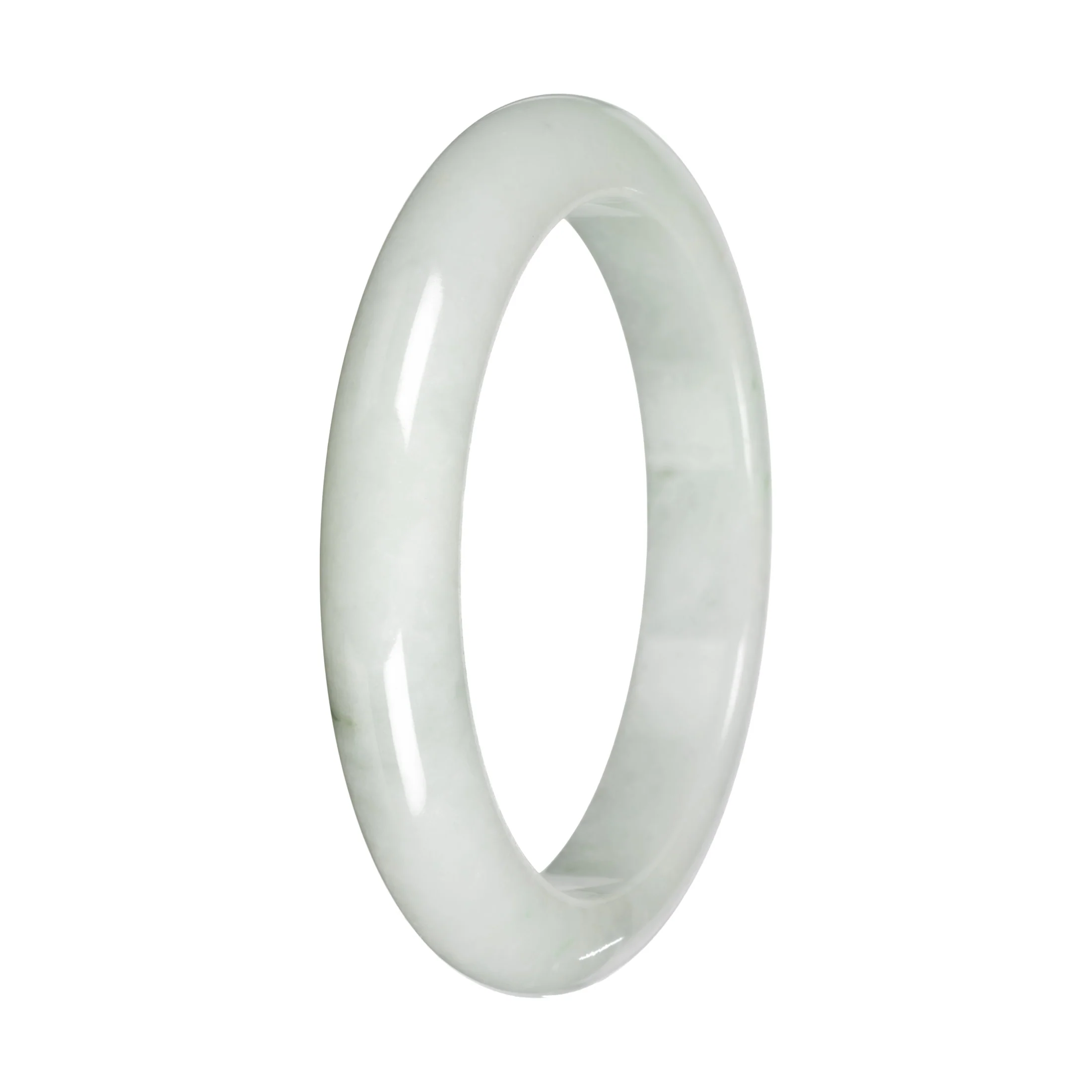 Real White with Green Patches Jade Bangle - 59mm Half Moon - Image 5