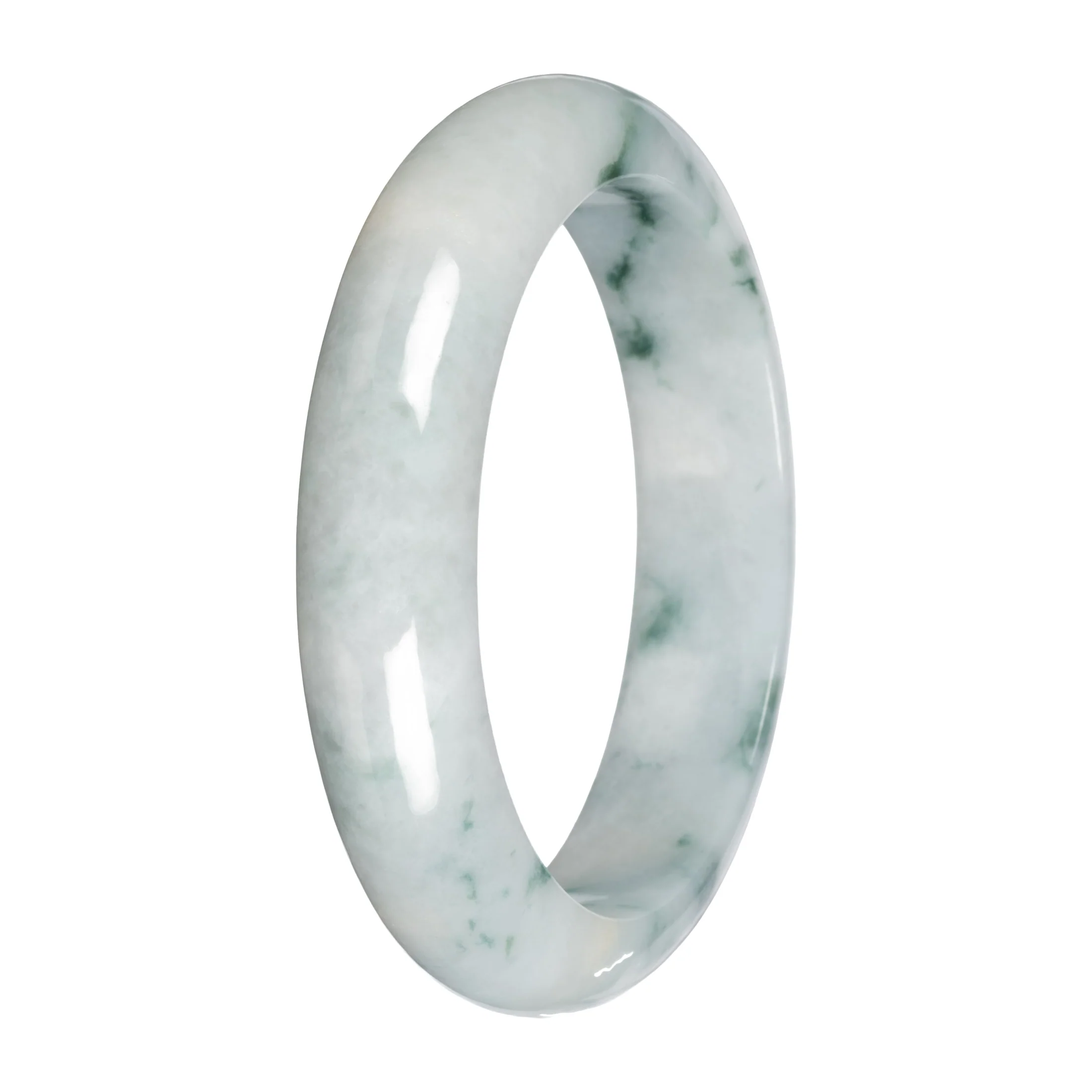 Real White with Green Pattern Jade Bangle - 59mm Half Moon - Image 2