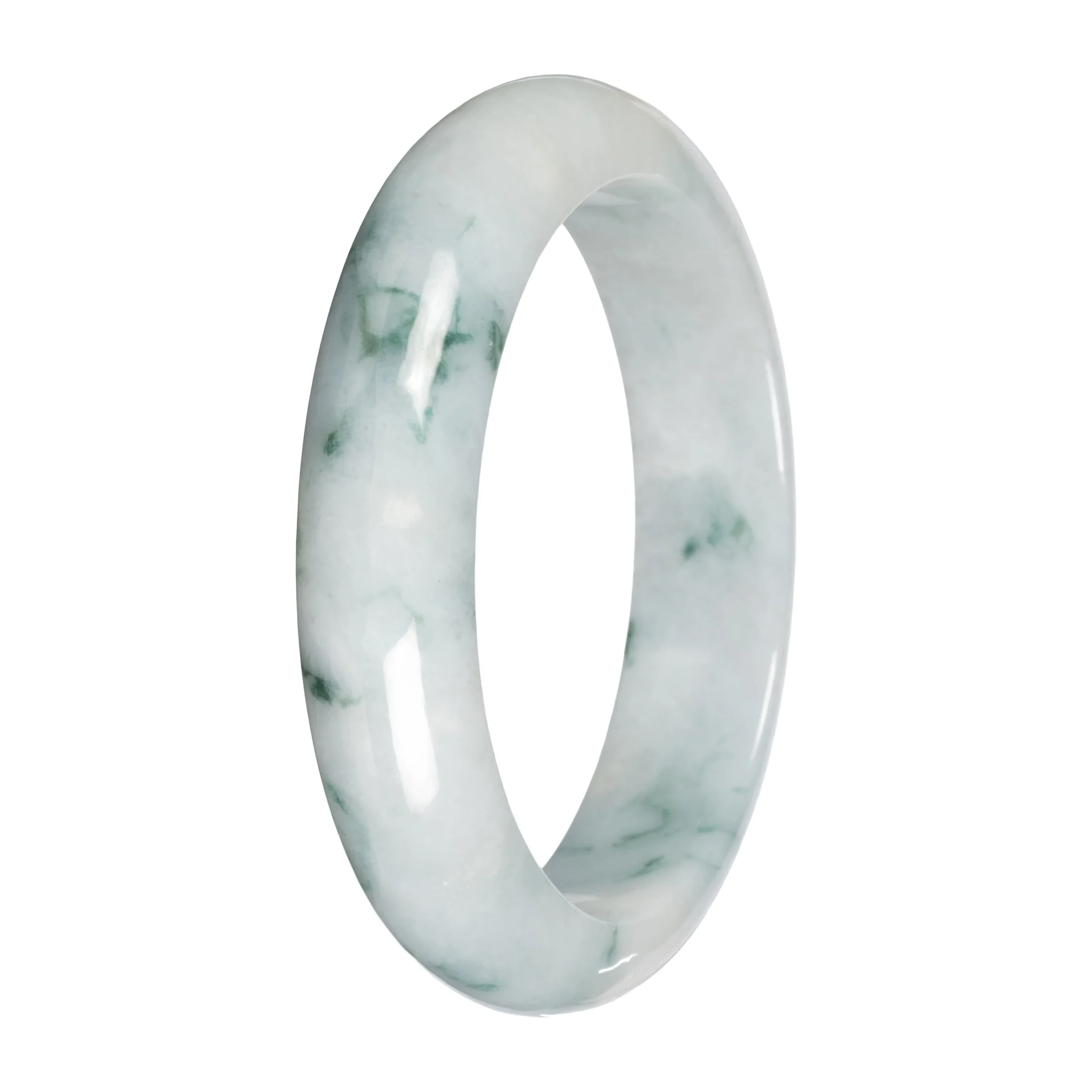 Real White with Green Pattern Jade Bangle - 59mm Half Moon - Image 3