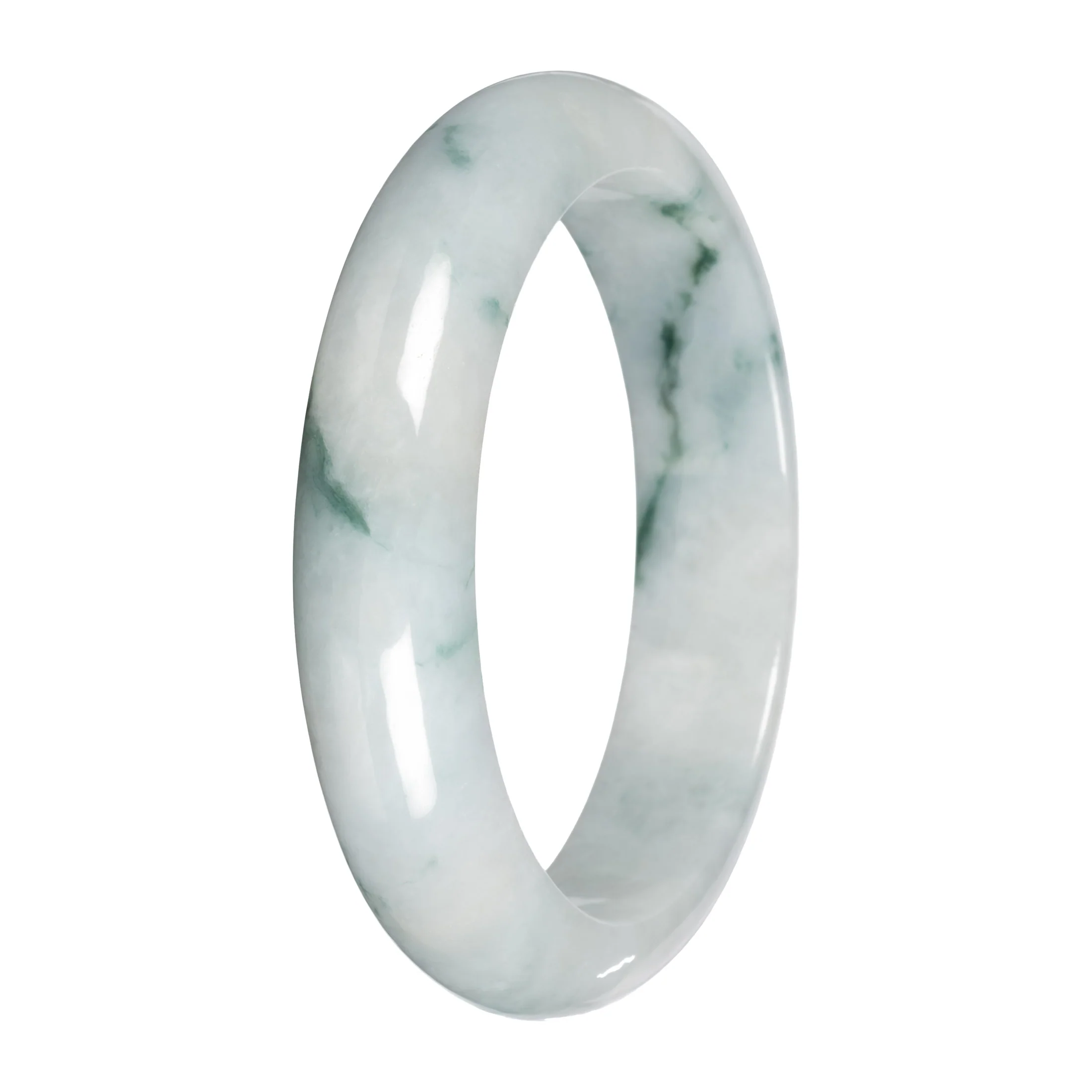 Real White with Green Pattern Jade Bangle - 59mm Half Moon - Image 4