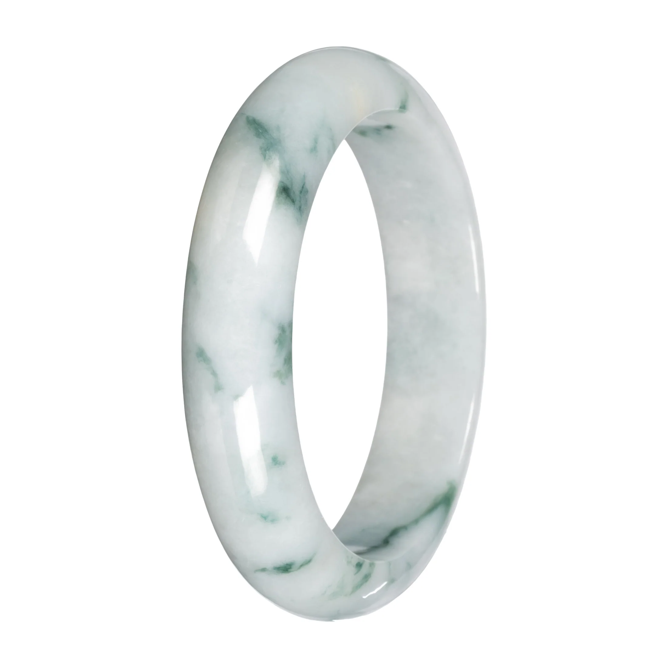 Real White with Green Pattern Jade Bangle - 59mm Half Moon - Image 5