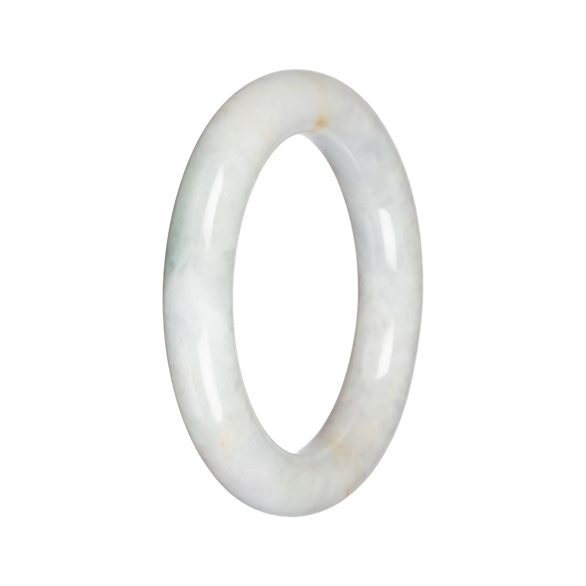 Real White with Pale Green Traditional Jade Bangle - 57mm Round - Image 2