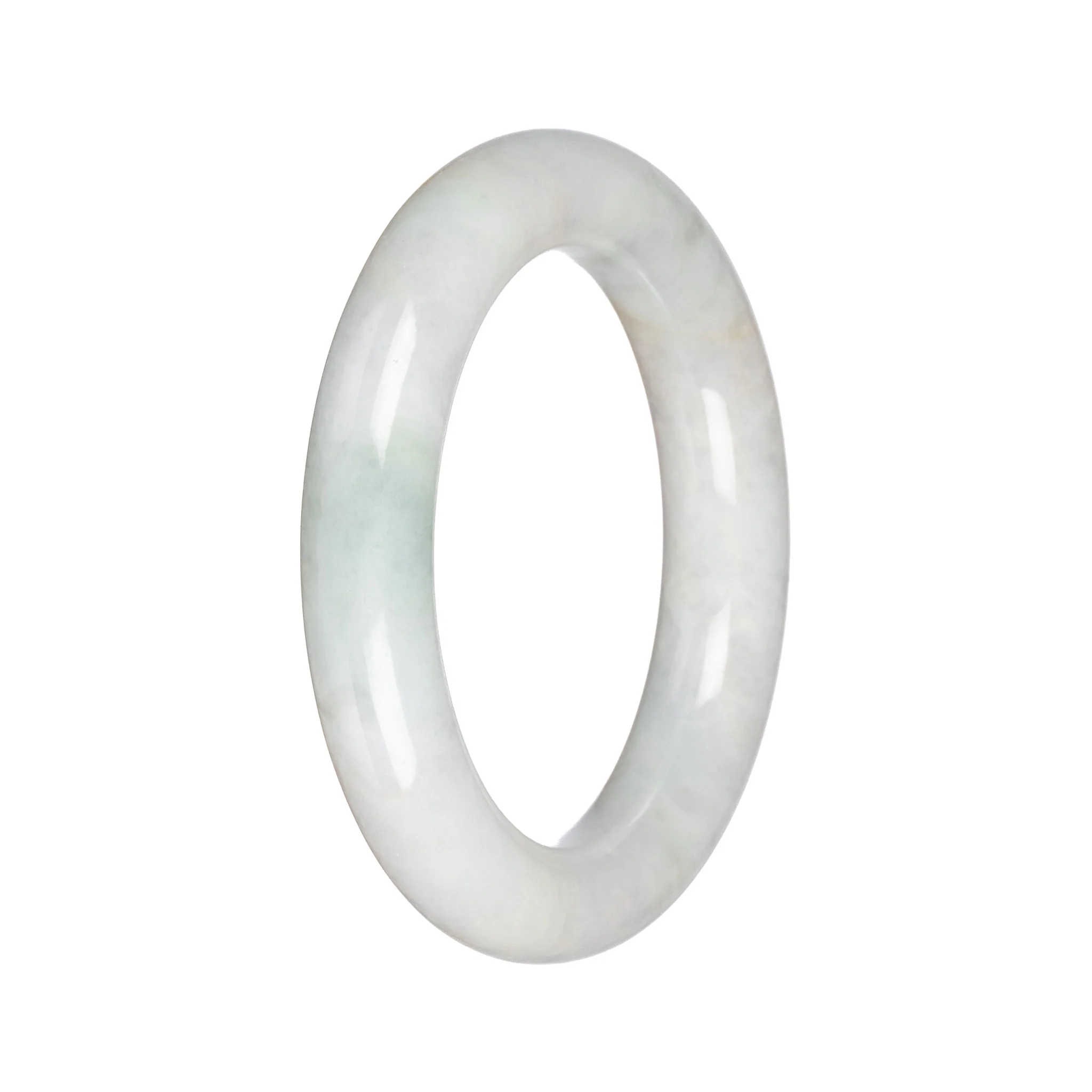 Real White with Pale Green Traditional Jade Bangle - 57mm Round - Image 3