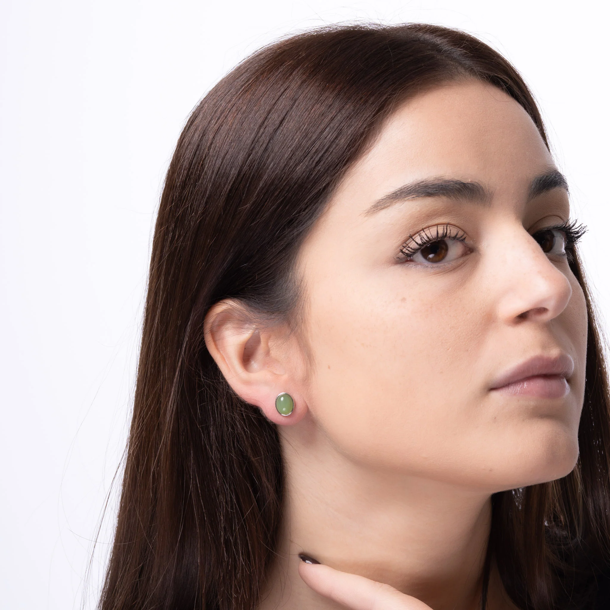Sage Oval – Green Jade Oval Cabochon Stud Earrings in Sterling Silver - Image 4