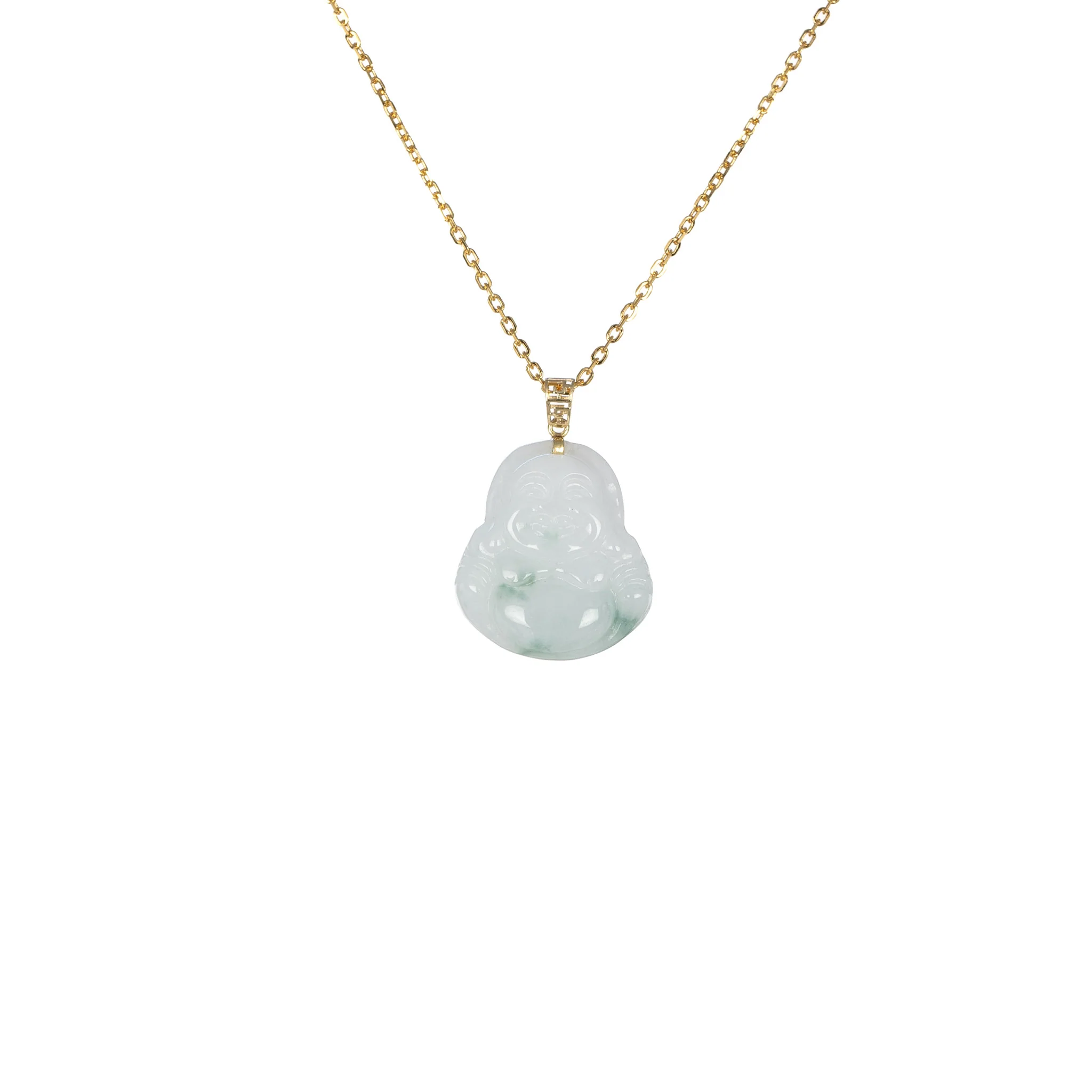 Sereniti Laughing Buddha Jadeite Jade Pendant - Moss in Snow - Image 2