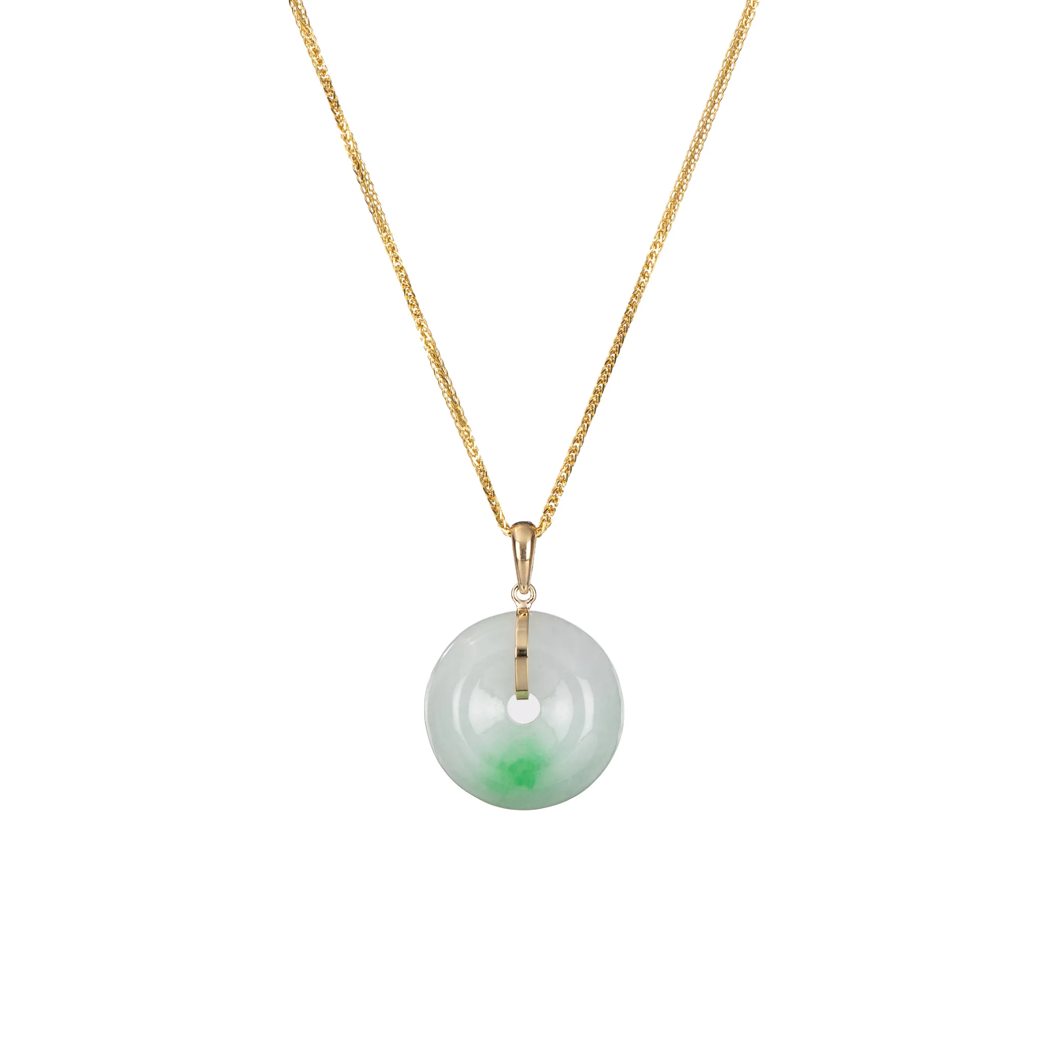 Small Apple Green and White Jadeite Disc Pendant