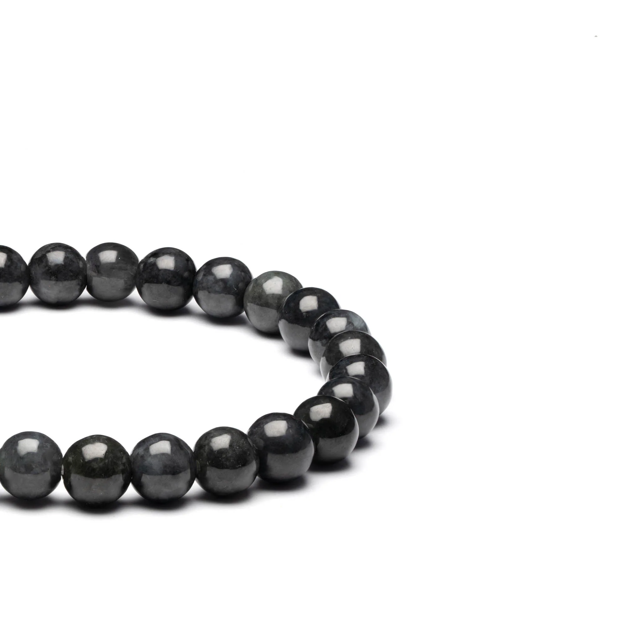 Small Grey and Black Jadeite Jade Bead Bracelet - 7mm - Image 2