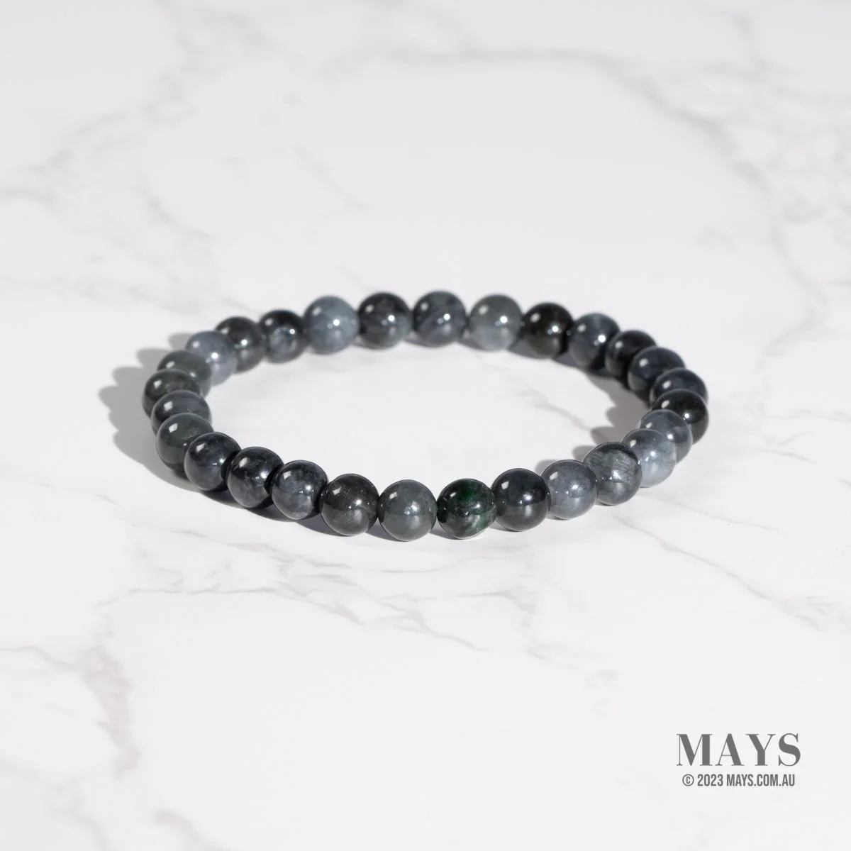 Small Grey and Black Jadeite Jade Bead Bracelet - 7mm - Image 3