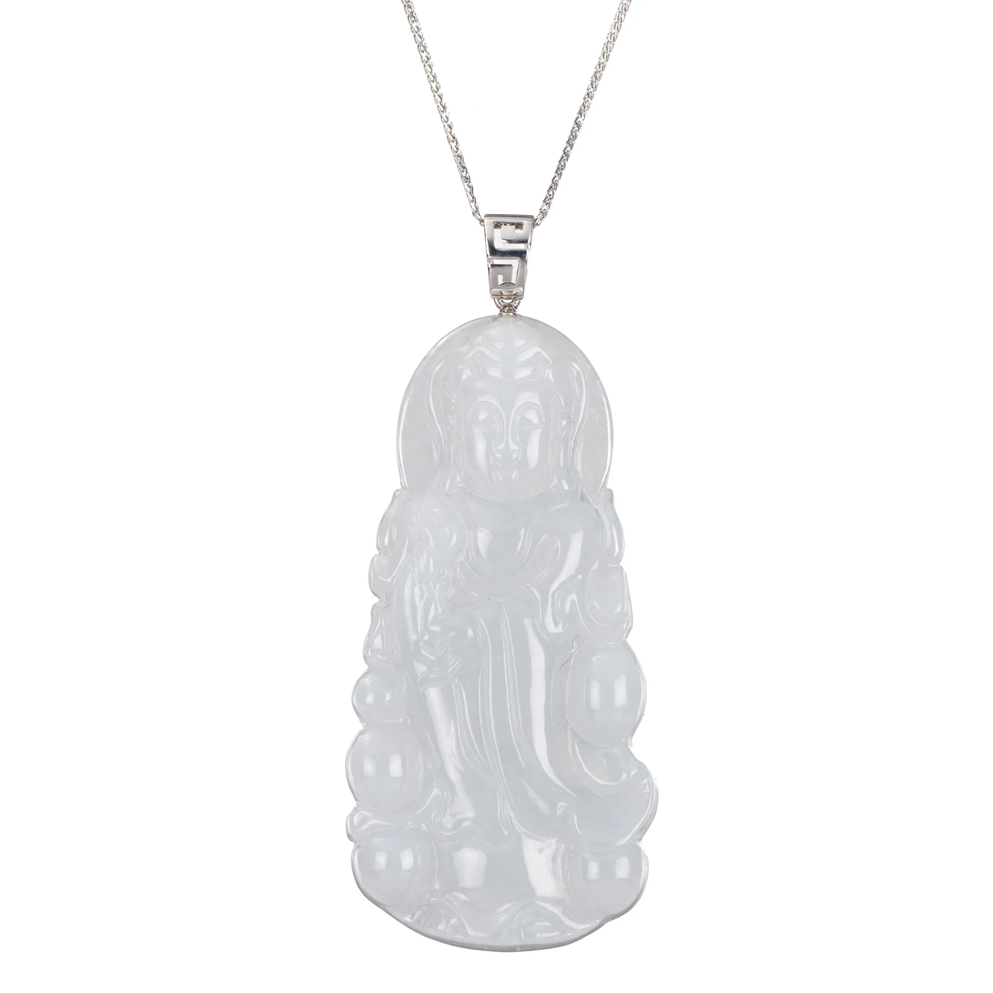 Standing GuanYin Jade Necklace - 18K White Gold