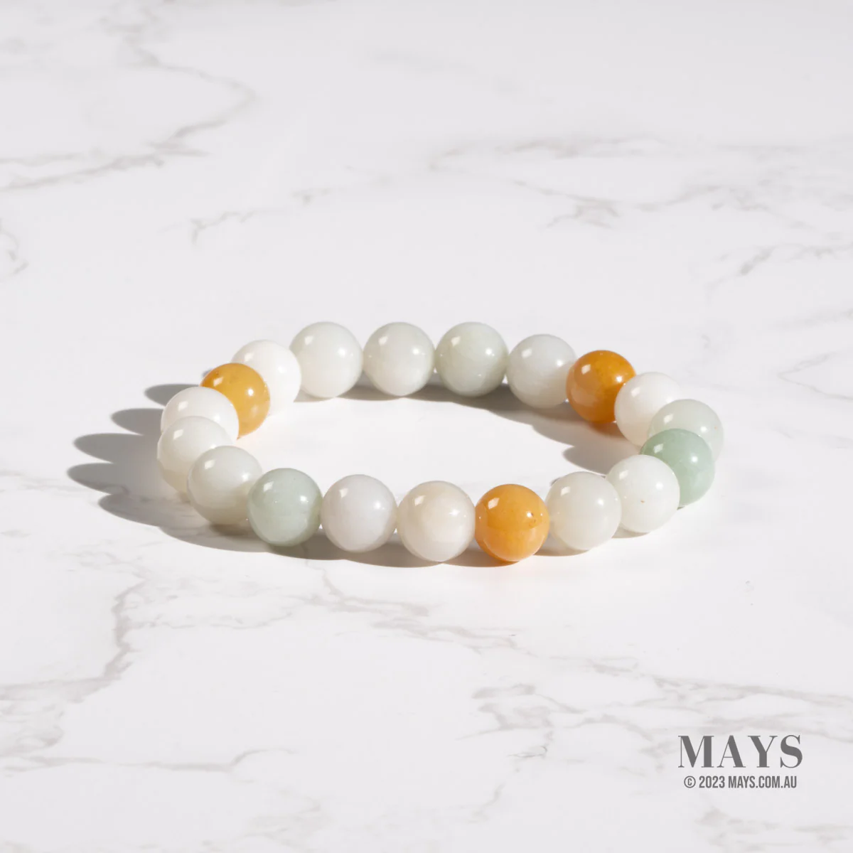 Three Colour Jade Bead Bracelet with Topaz - 10mm - Image 3