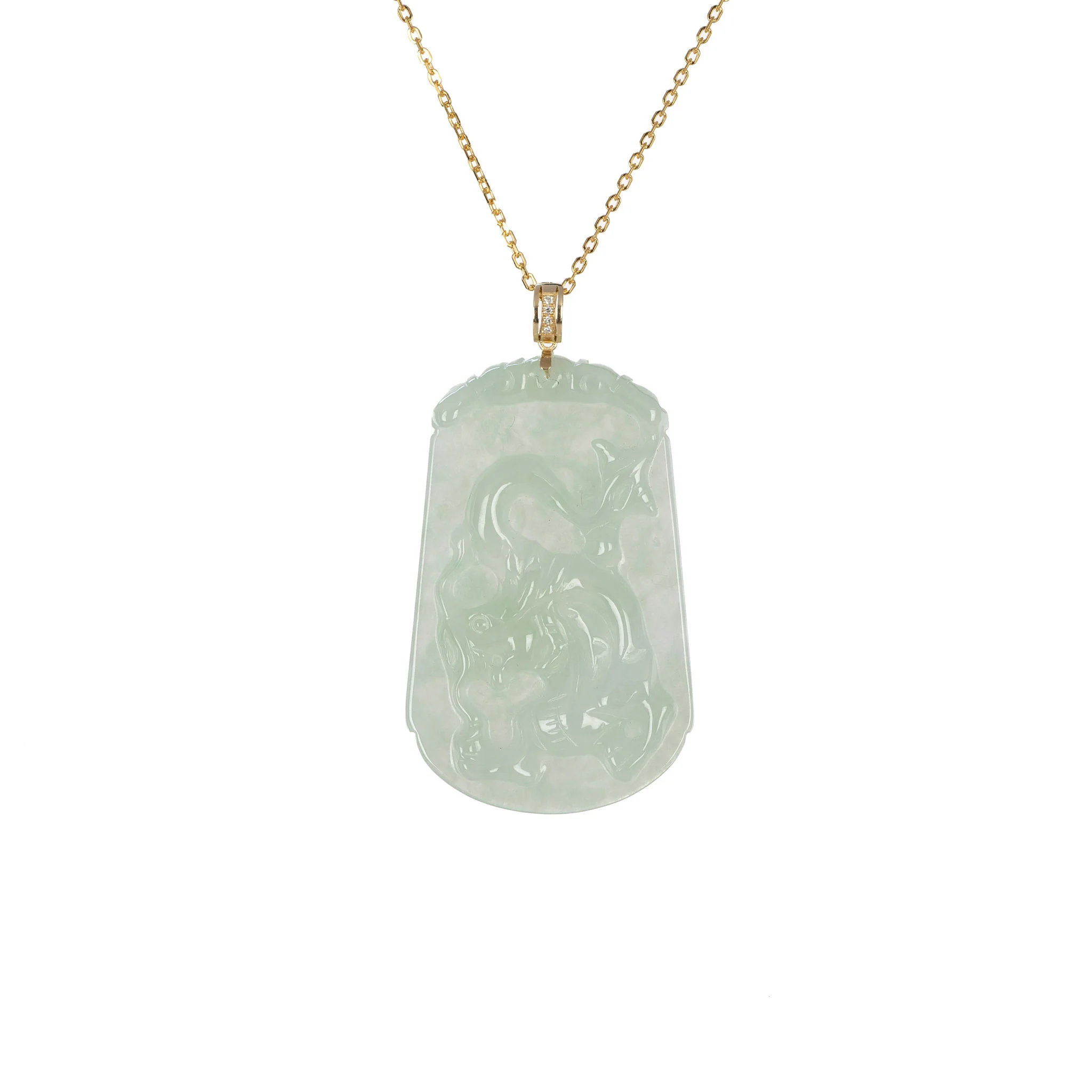 Tranquiliti Chinese Zodiac Animal Jade Pendant with 18ct Gold and Diamonds - Dragon - Image 2