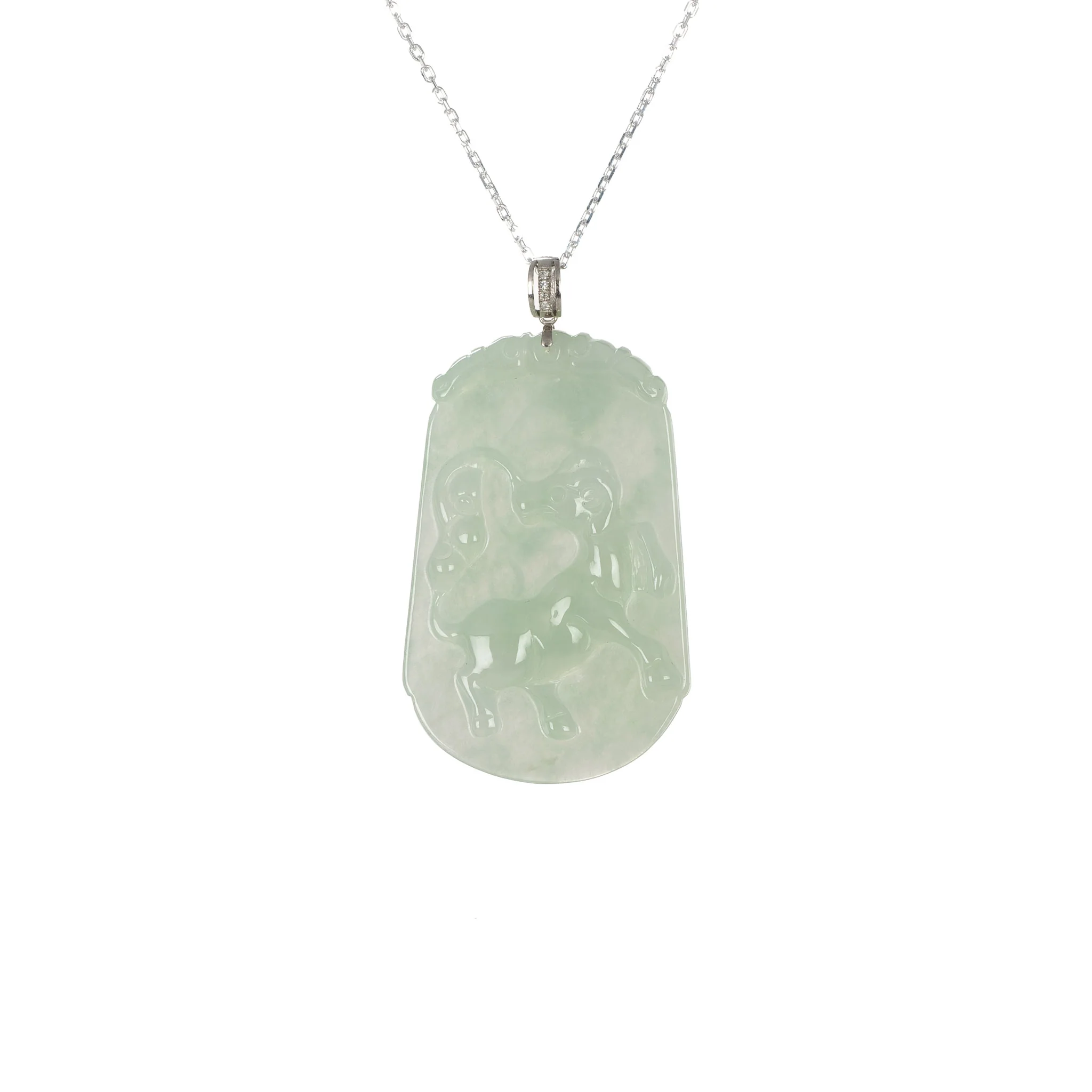 Tranquiliti Chinese Zodiac Animal Jade Pendant with 18ct Gold and Diamonds - Goat