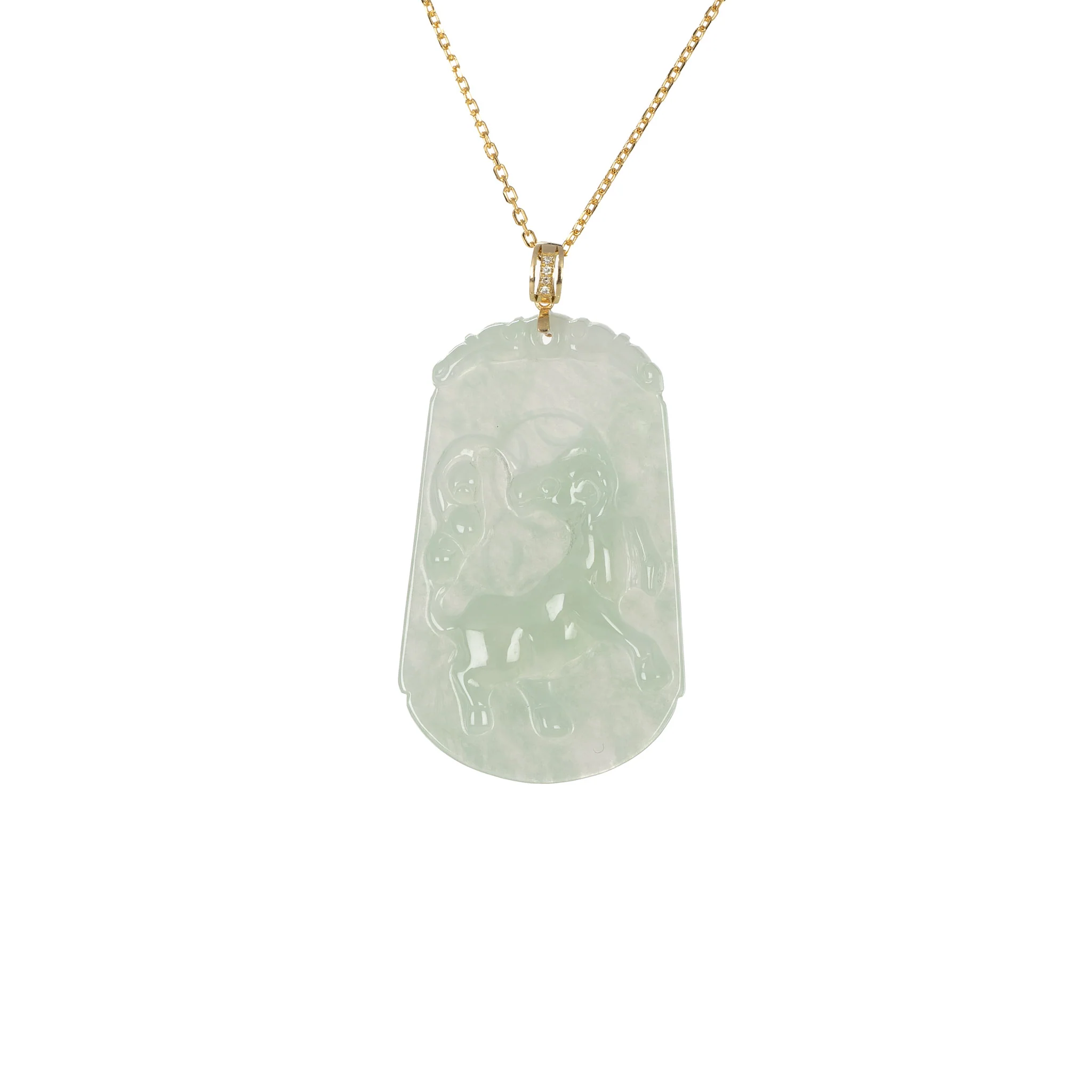 Tranquiliti Chinese Zodiac Animal Jade Pendant with 18ct Gold and Diamonds - Goat - Image 2