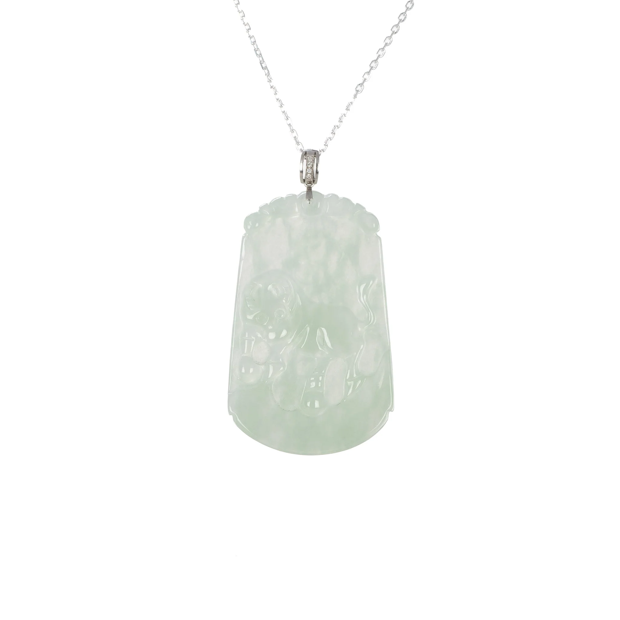 Tranquiliti Chinese Zodiac Animal Jade Pendant with 18ct Gold and Diamonds - Ox
