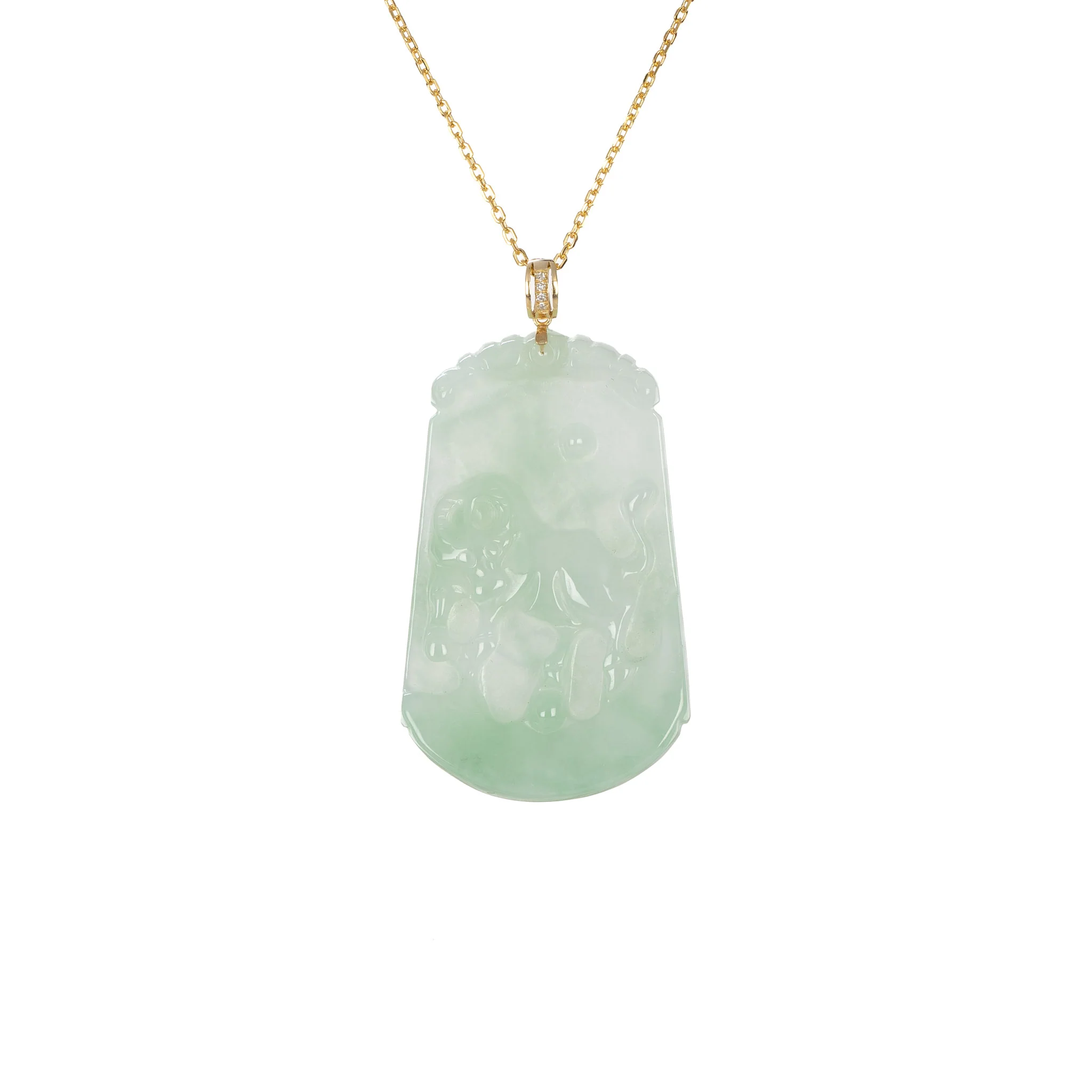 Tranquiliti Chinese Zodiac Animal Jade Pendant with 18ct Gold and Diamonds - Ox - Image 2