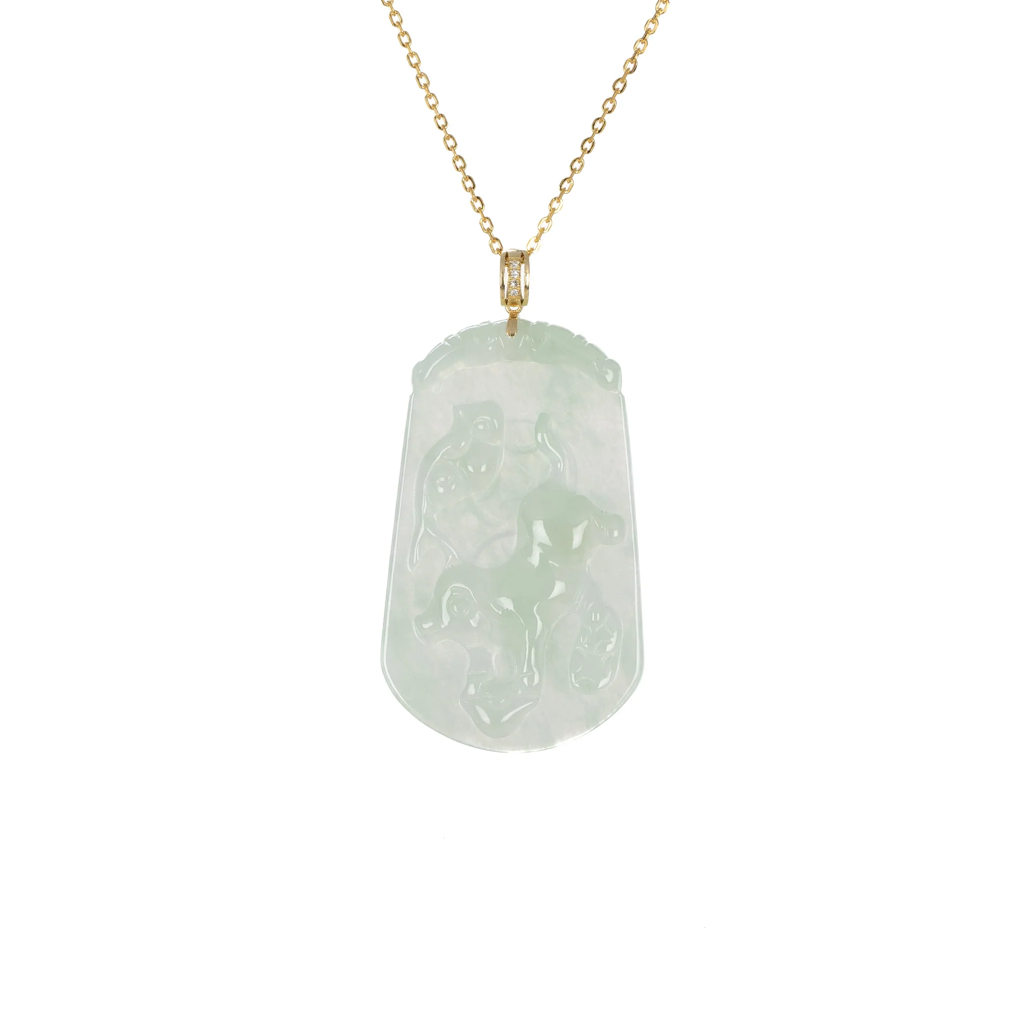 Tranquiliti Chinese Zodiac Animal Jade Pendant with 18ct Gold and Diamonds - Pig - Image 2