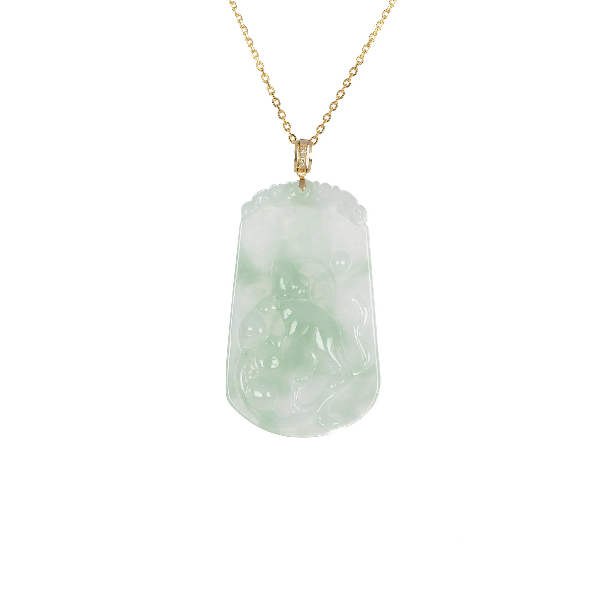 Tranquiliti Chinese Zodiac Animal Jade Pendant with 18ct Gold and Diamonds - Rat - Image 2
