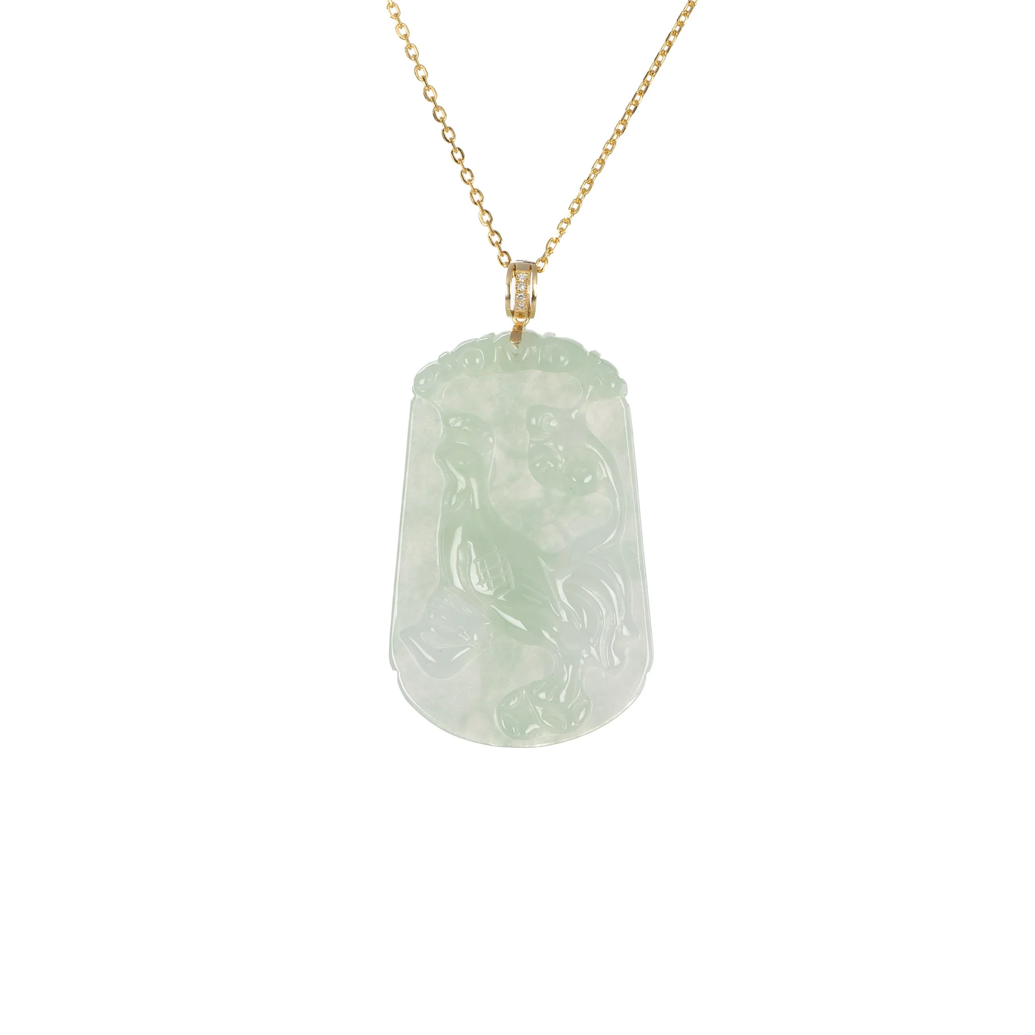 Tranquiliti Chinese Zodiac Animal Jade Pendant with 18ct Gold and Diamonds - Rooster - Image 2