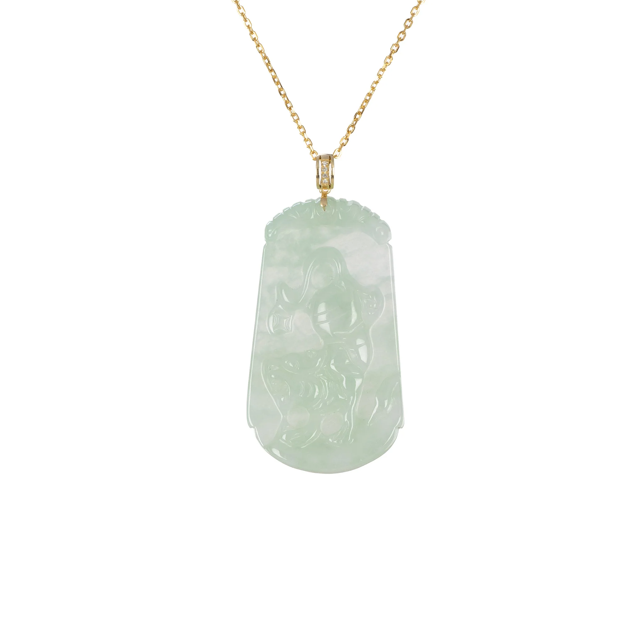 Tranquiliti Chinese Zodiac Animal Jade Pendant with 18ct Gold and Diamonds - Tiger - Image 2