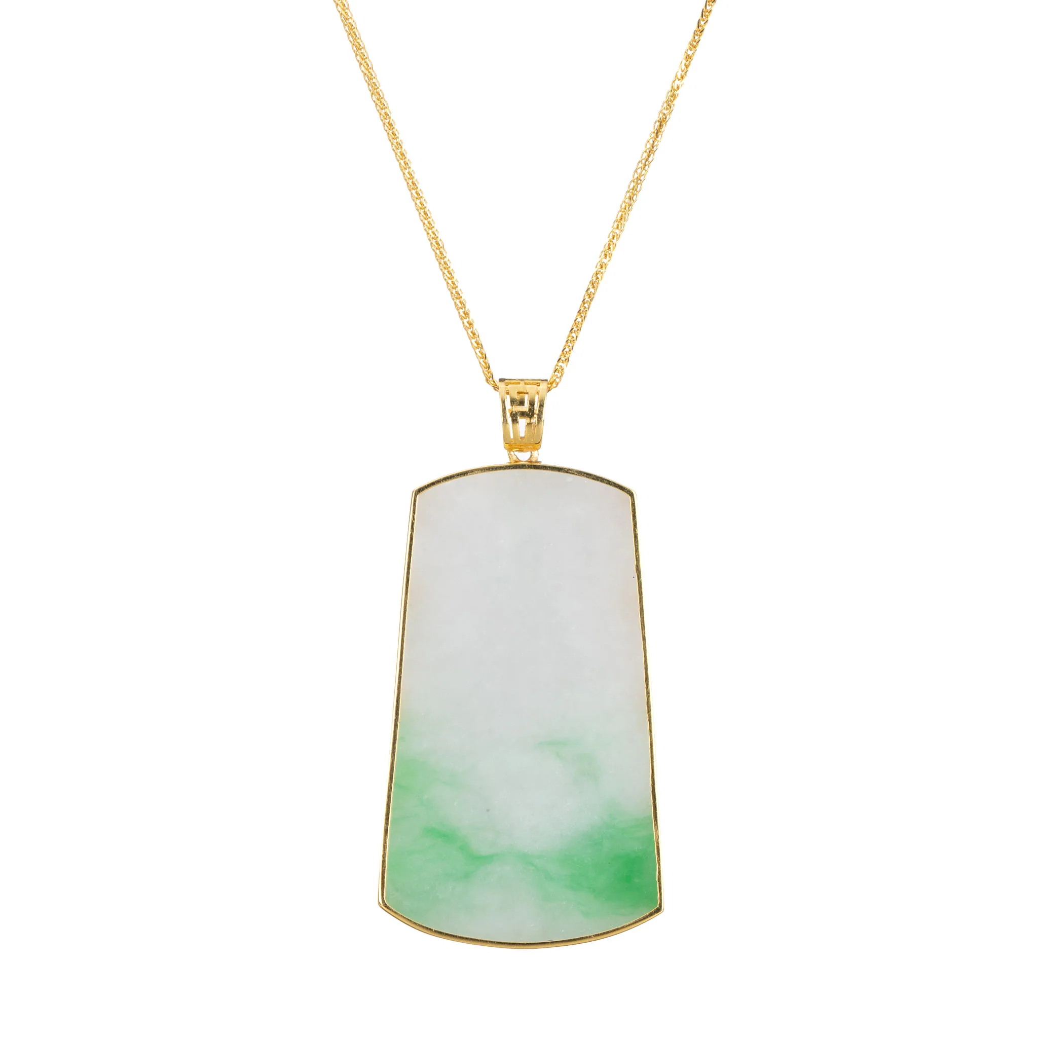 Trapezoid Jadeite Jade Pendant - Floral Frame in 18K Yellow Gold