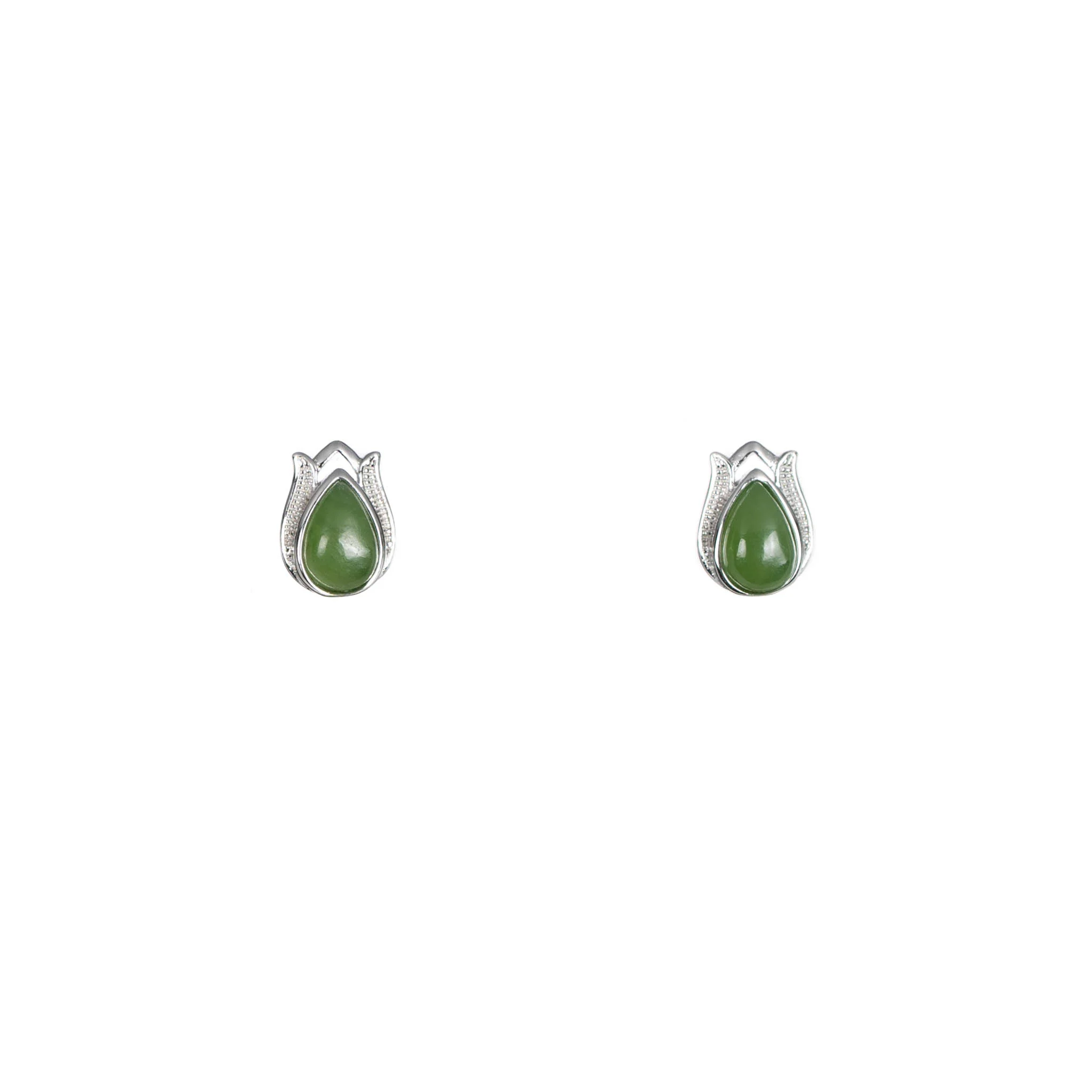 Tulip Glow – Jade Stud Earrings in Sterling Silver