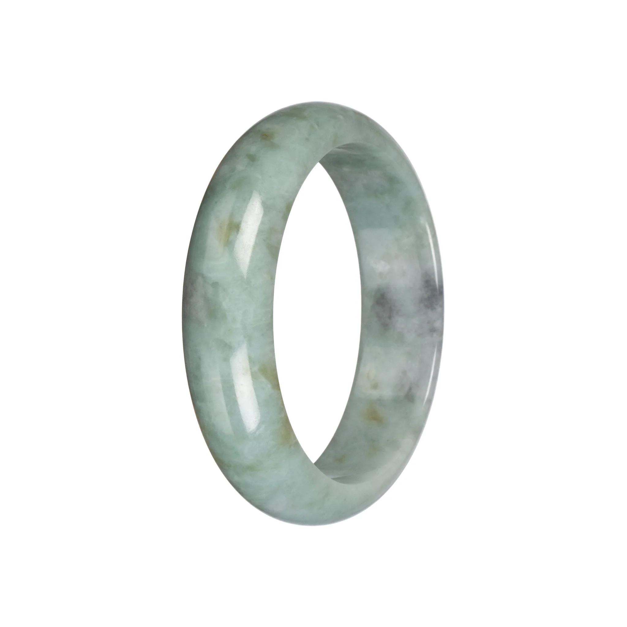 Untreated Light Green with Grey Jadeite Jade Bangle - 58mm Half Moon - Image 2