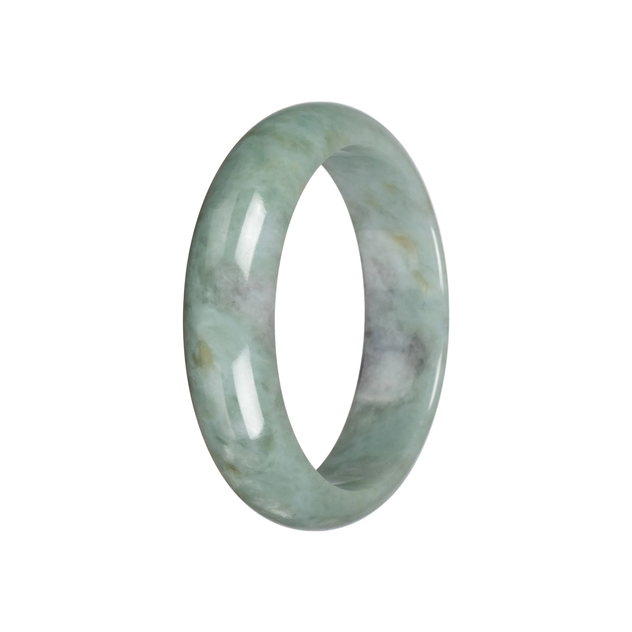 Untreated Light Green with Grey Jadeite Jade Bangle - 58mm Half Moon - Image 3