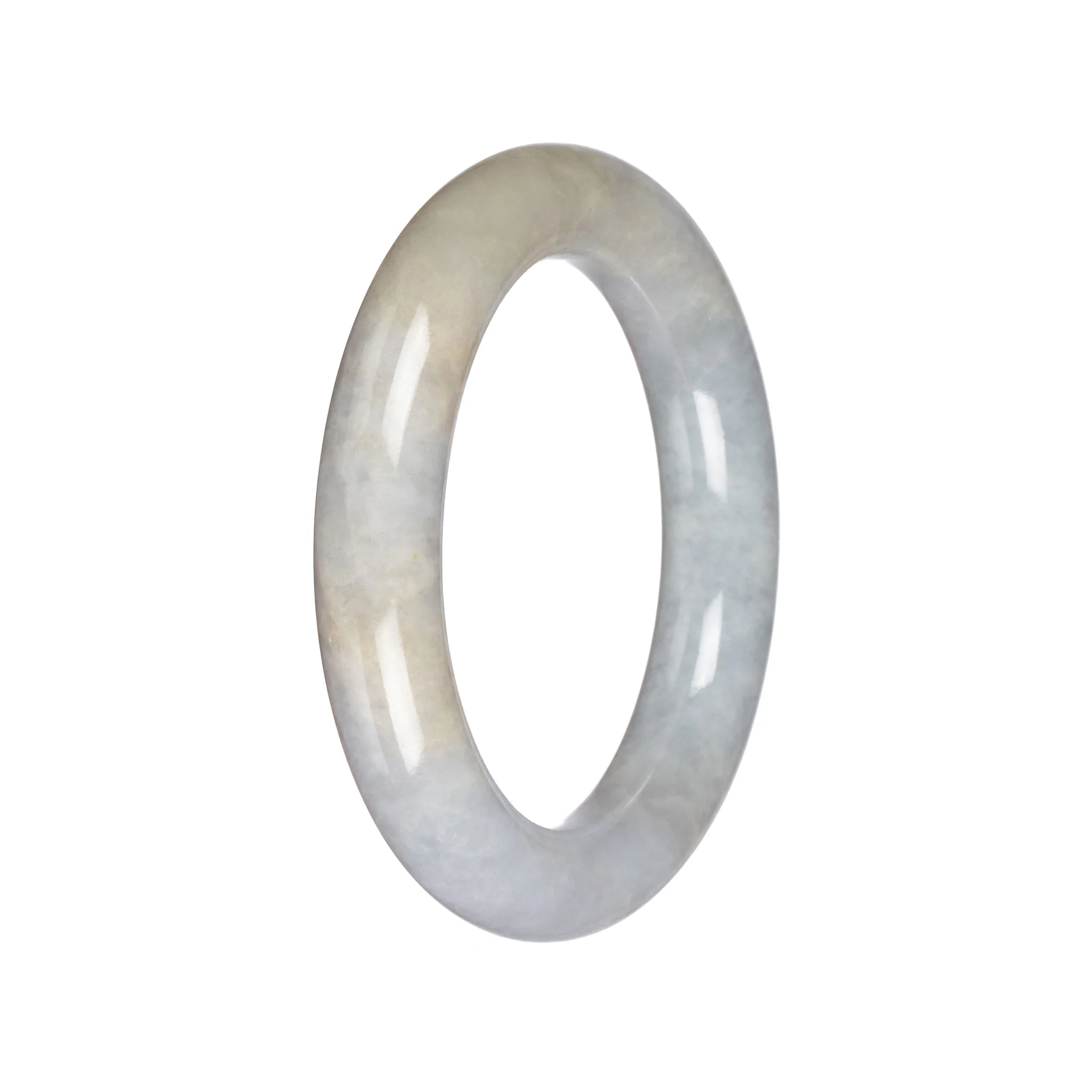 Untreated Light Grey Burma Jade Bangle Bracelet - 55mm Round - Image 3