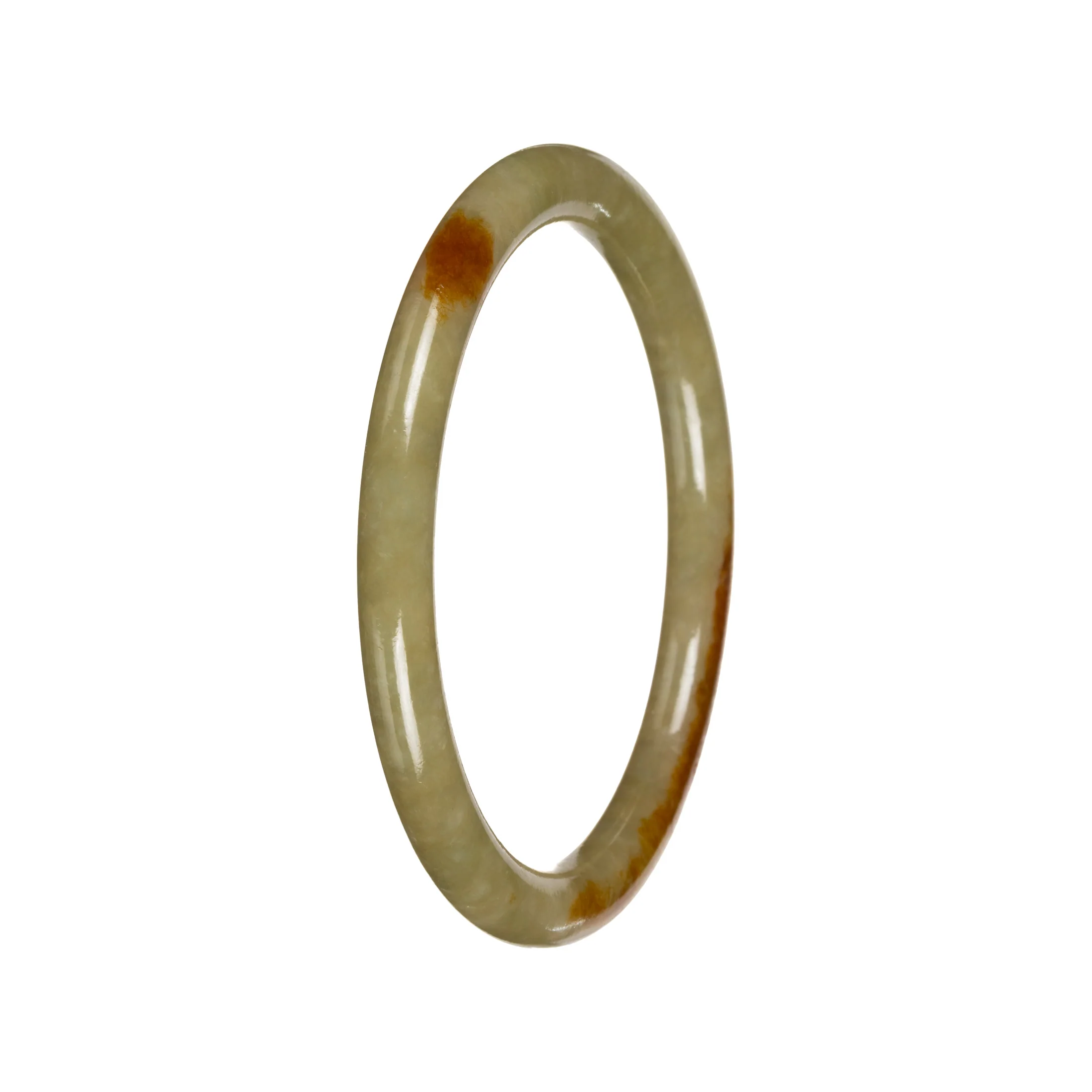 Untreated Olive Green with Brownish Yellow Patches Burma Jade Bangle Bracelet - 53mm Petite Round