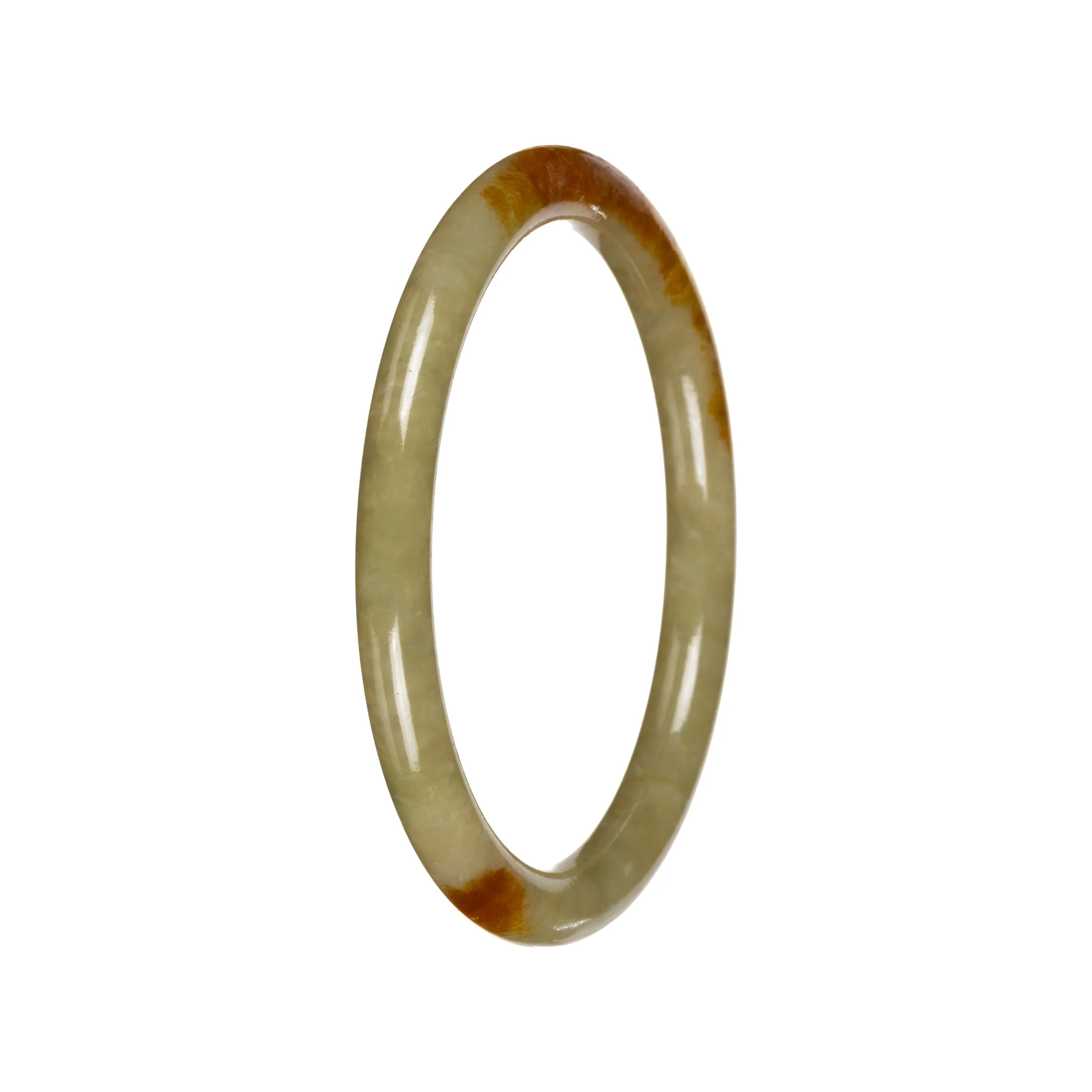Untreated Olive Green with Brownish Yellow Patches Burma Jade Bangle Bracelet - 53mm Petite Round - Image 2