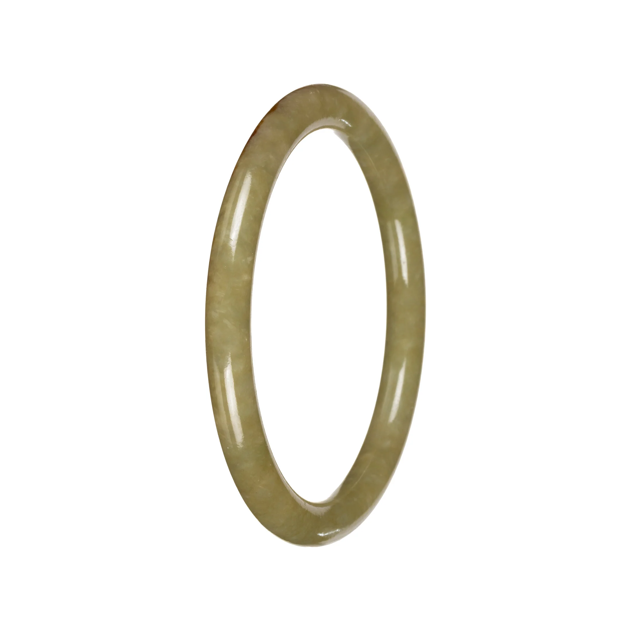 Untreated Olive Green with Brownish Yellow Patches Burma Jade Bangle Bracelet - 53mm Petite Round - Image 3