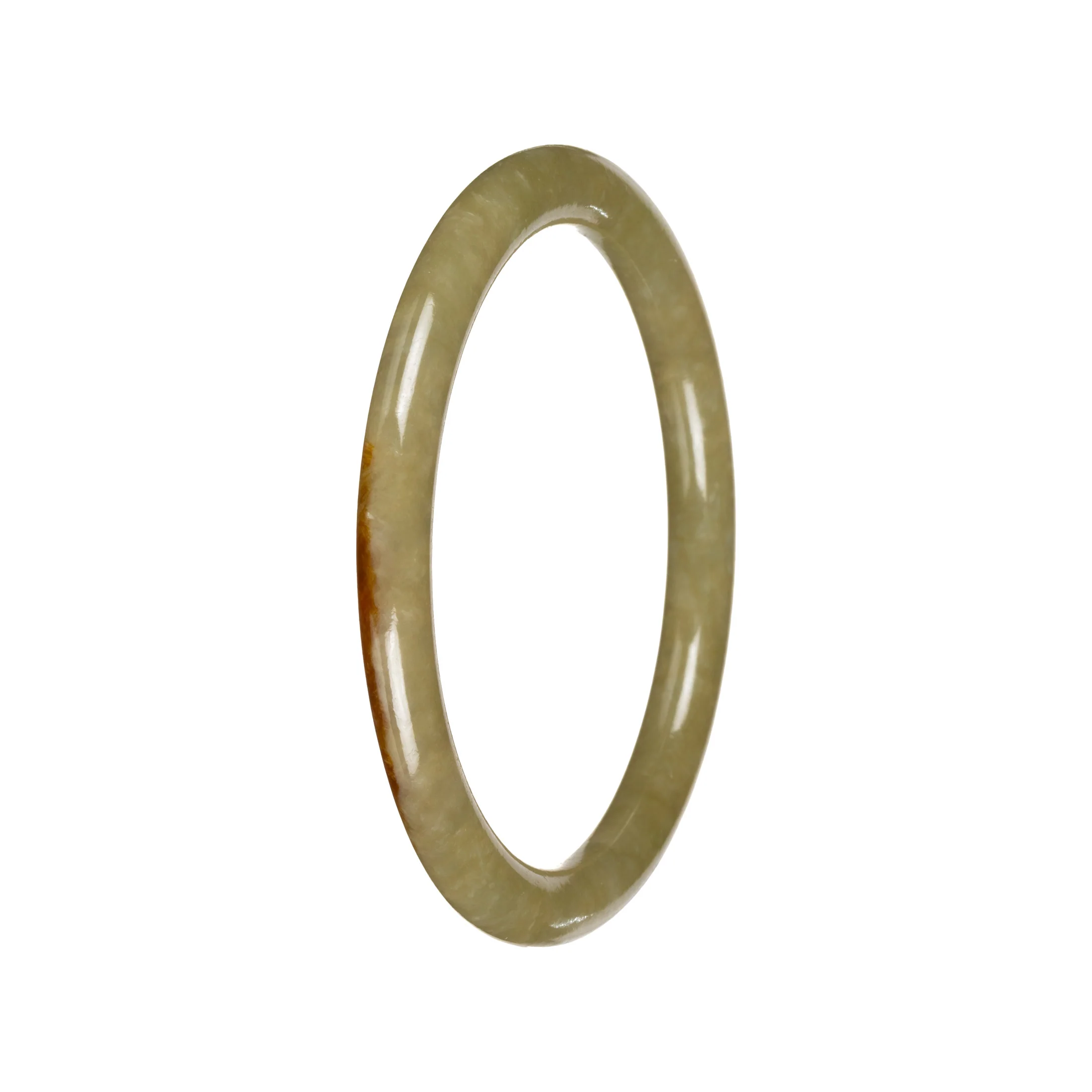 Untreated Olive Green with Brownish Yellow Patches Burma Jade Bangle Bracelet - 53mm Petite Round - Image 4