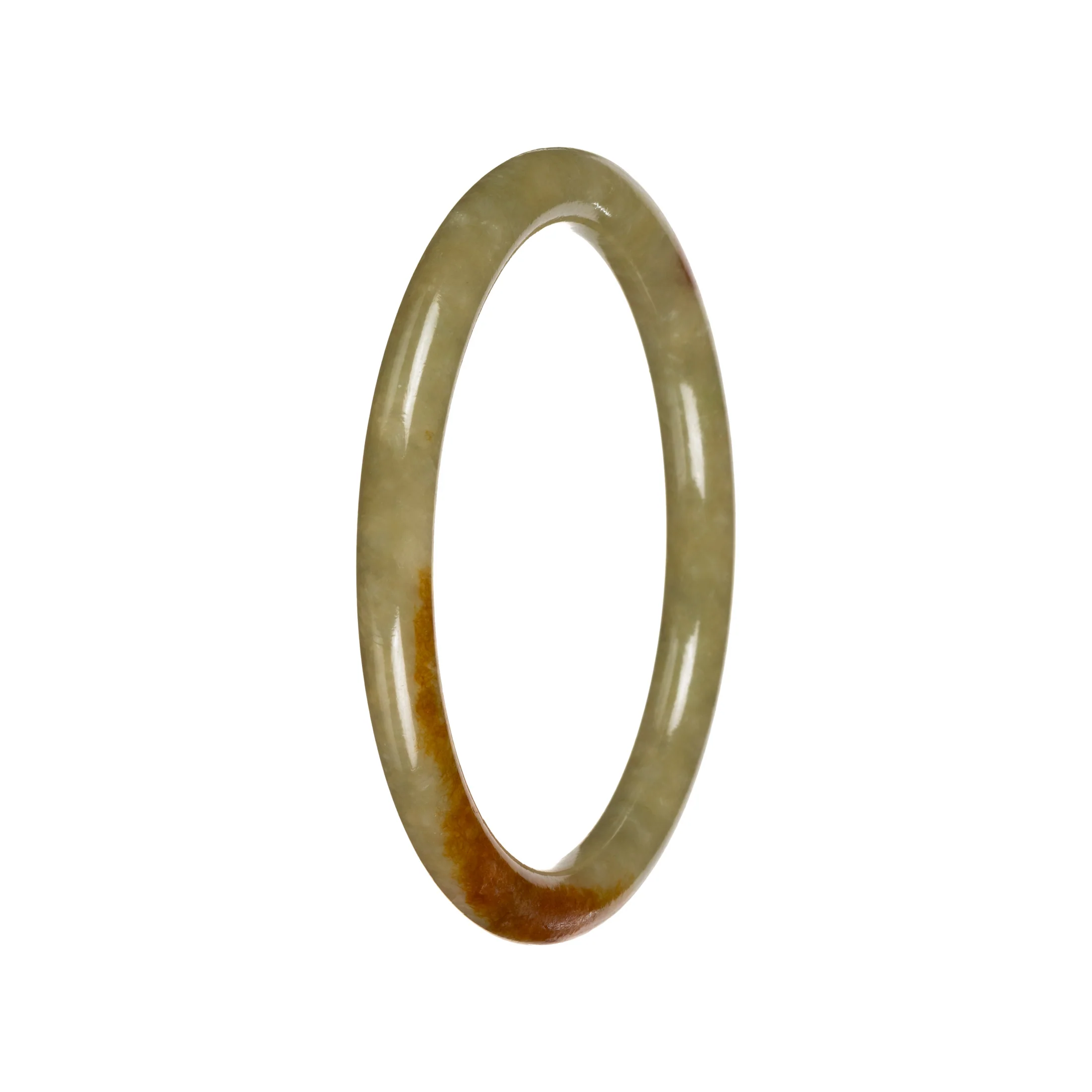 Untreated Olive Green with Brownish Yellow Patches Burma Jade Bangle Bracelet - 53mm Petite Round - Image 5