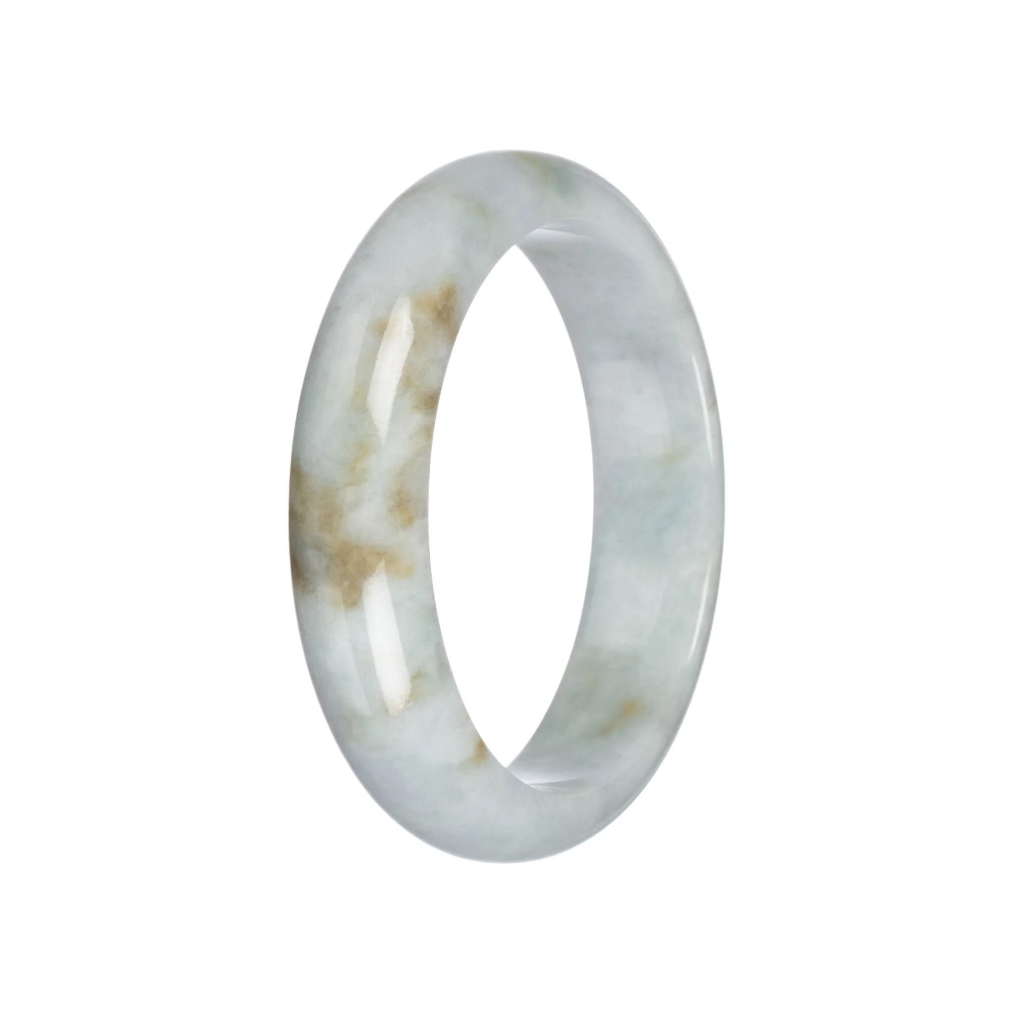 Untreated Pale Green with Brown Traditional Jade Bangle - 59mm Half Moon - Image 2