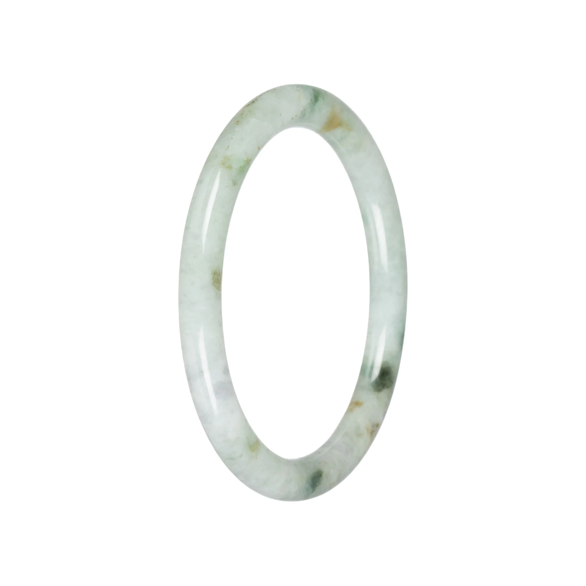 Untreated Pale Green with Dark Green Jadeite Bangle - 59mm Petite Round - Image 2