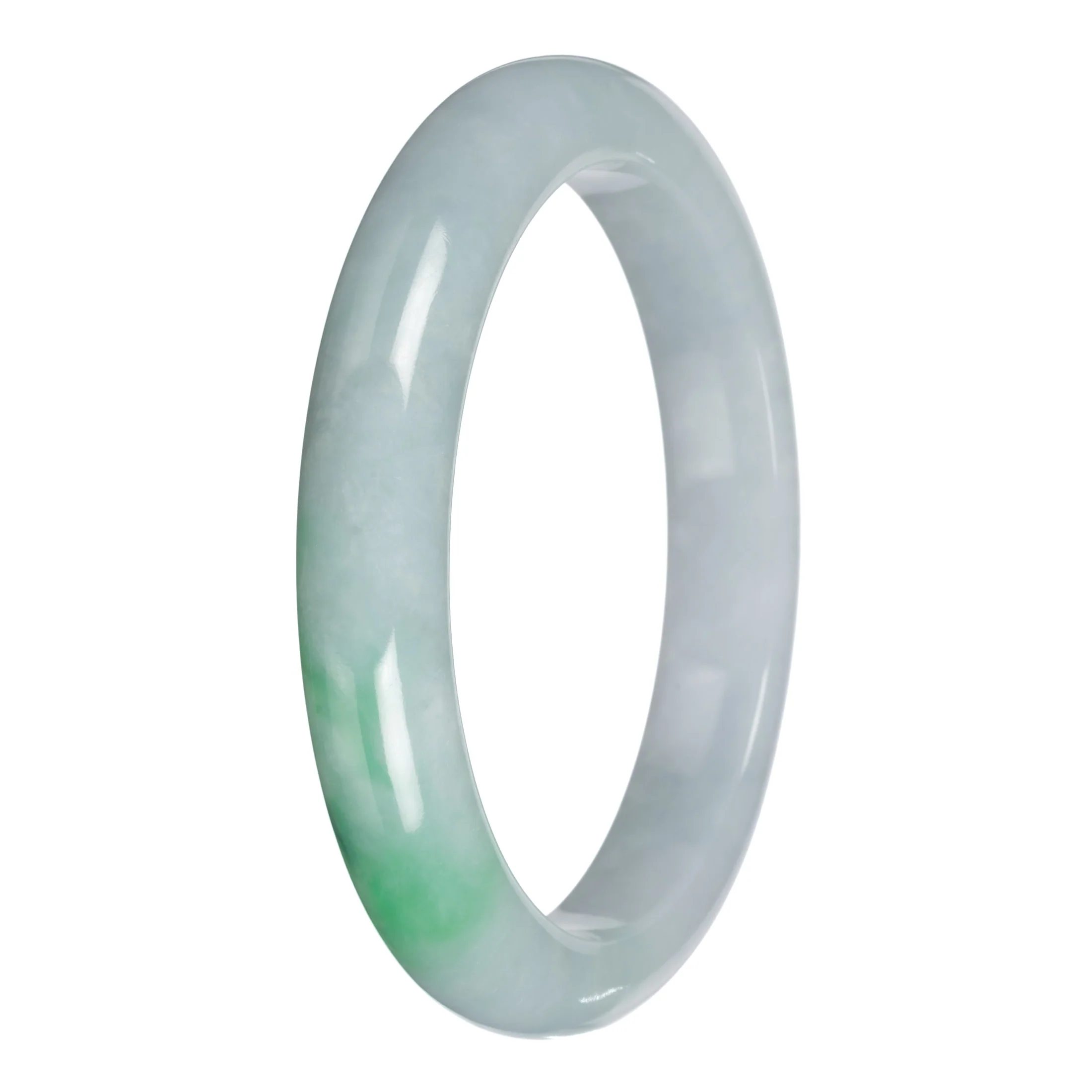 Untreated Pale Green with Emerald Green Jadeite Jade Bangle - 64mm Half Moon