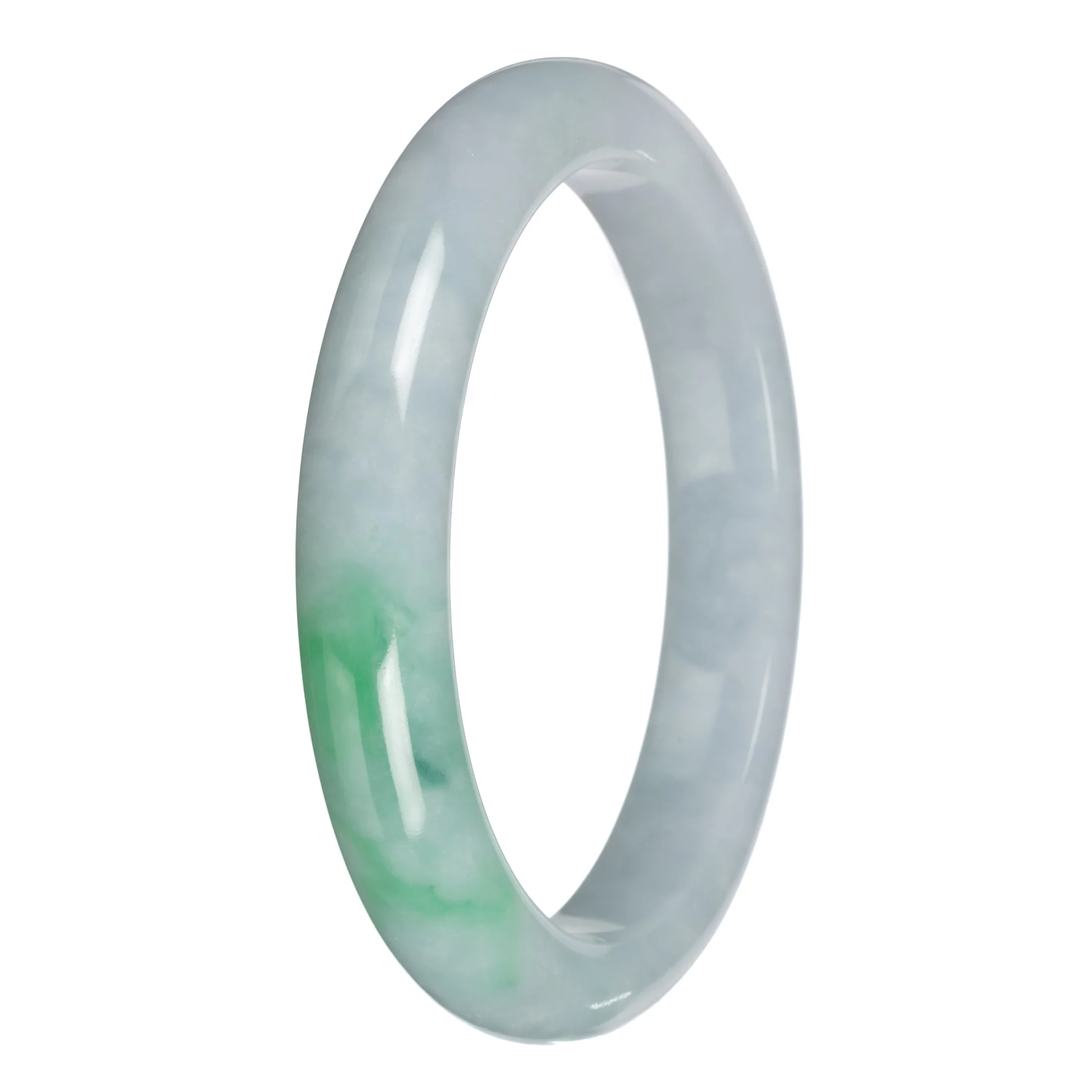Untreated Pale Green with Emerald Green Jadeite Jade Bangle - 64mm Half Moon - Image 2
